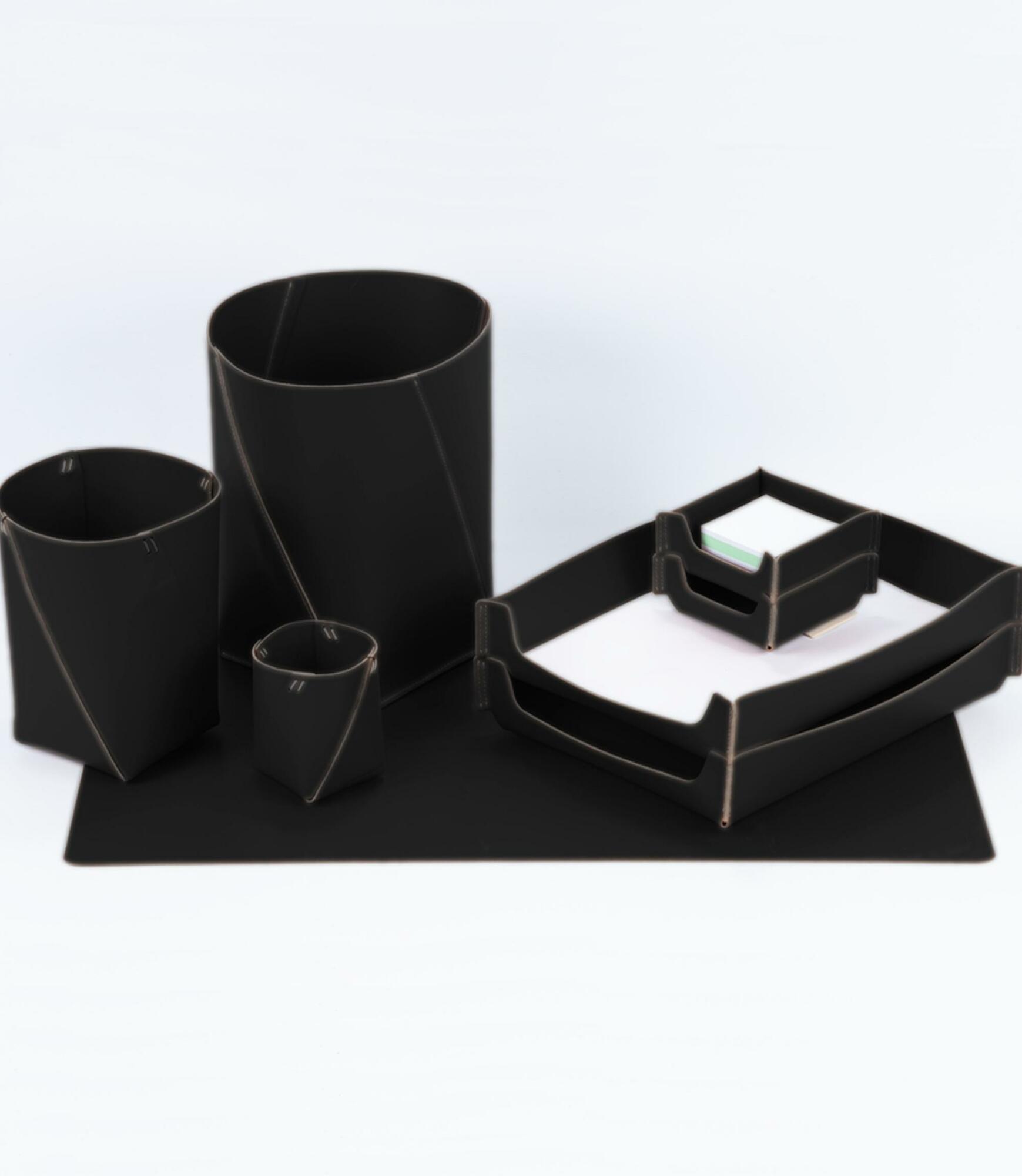 Papierkorb XL 100% Recyceltes Leder Schwarz 5