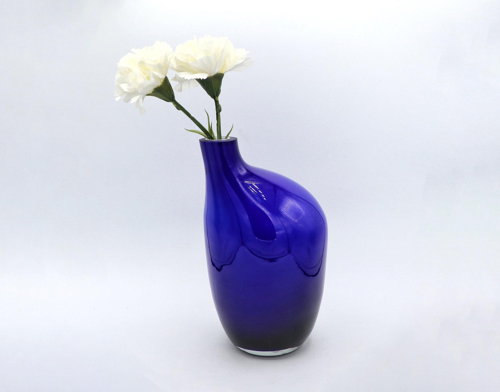 Vintage Postmodern Vase Glass Cobalt Blue 1990s 2