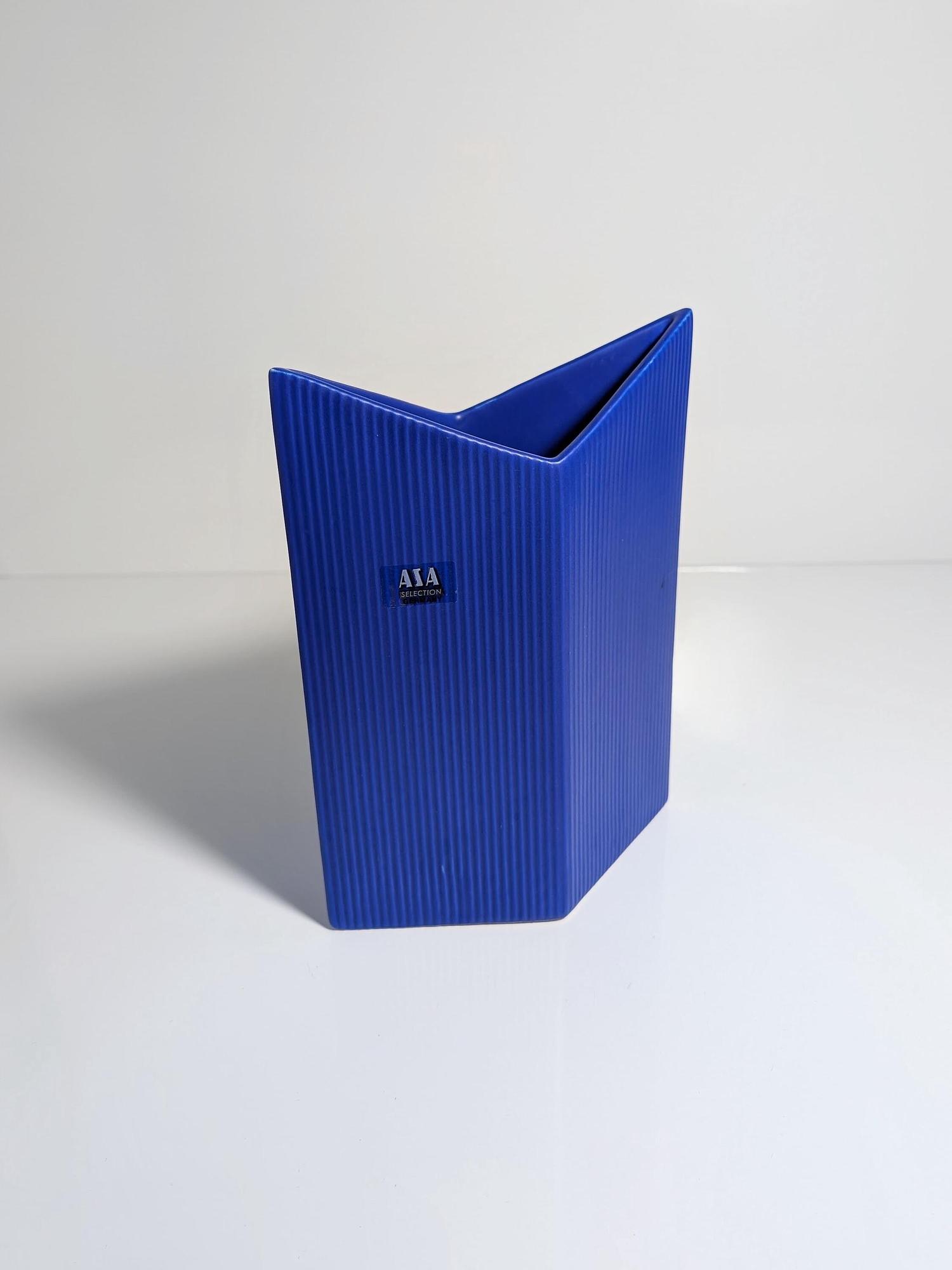 Vintage Postmodern Blumenvase Keramik Blau 1990er Jahre 4