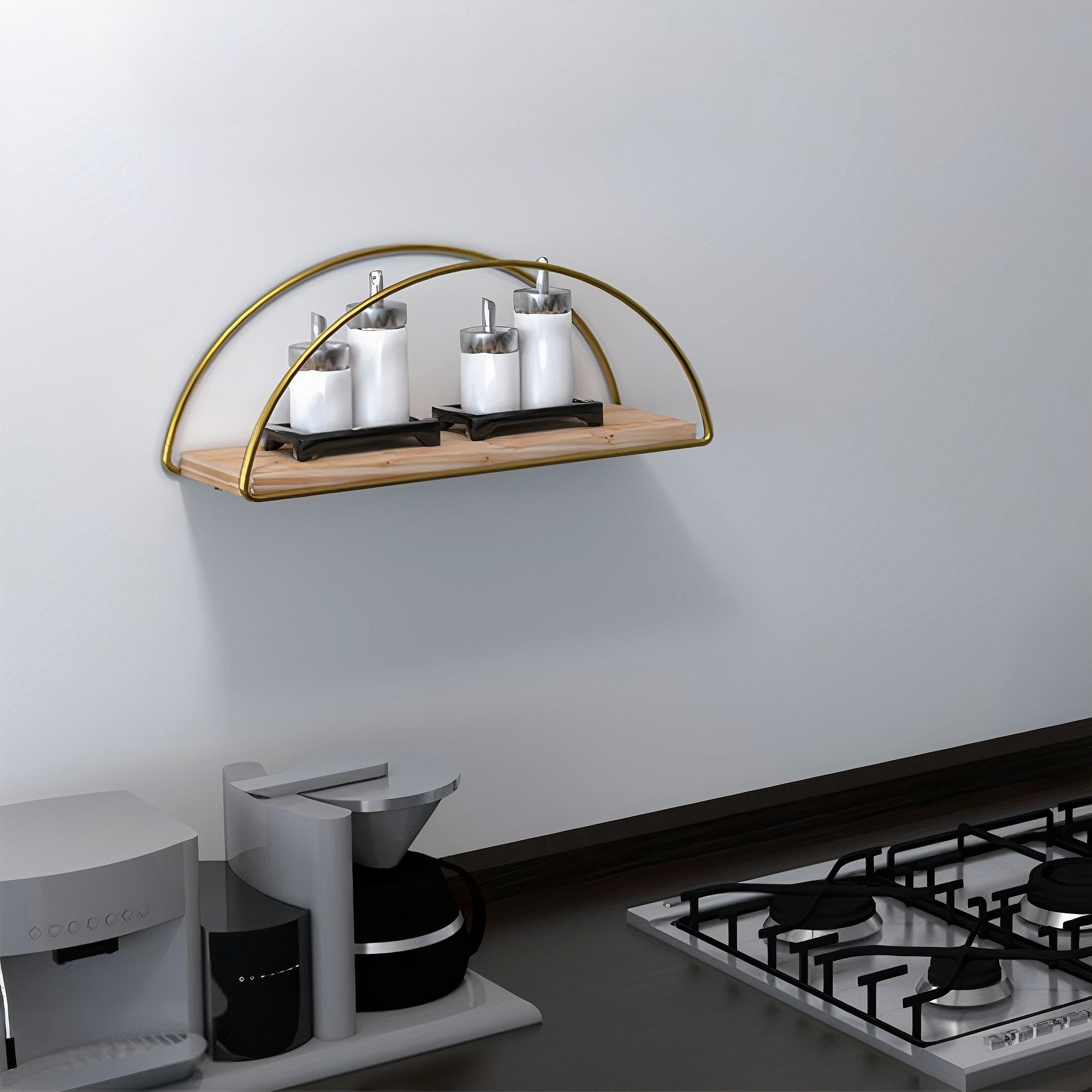 Decorative wall shelf wood veneer gold brown 7