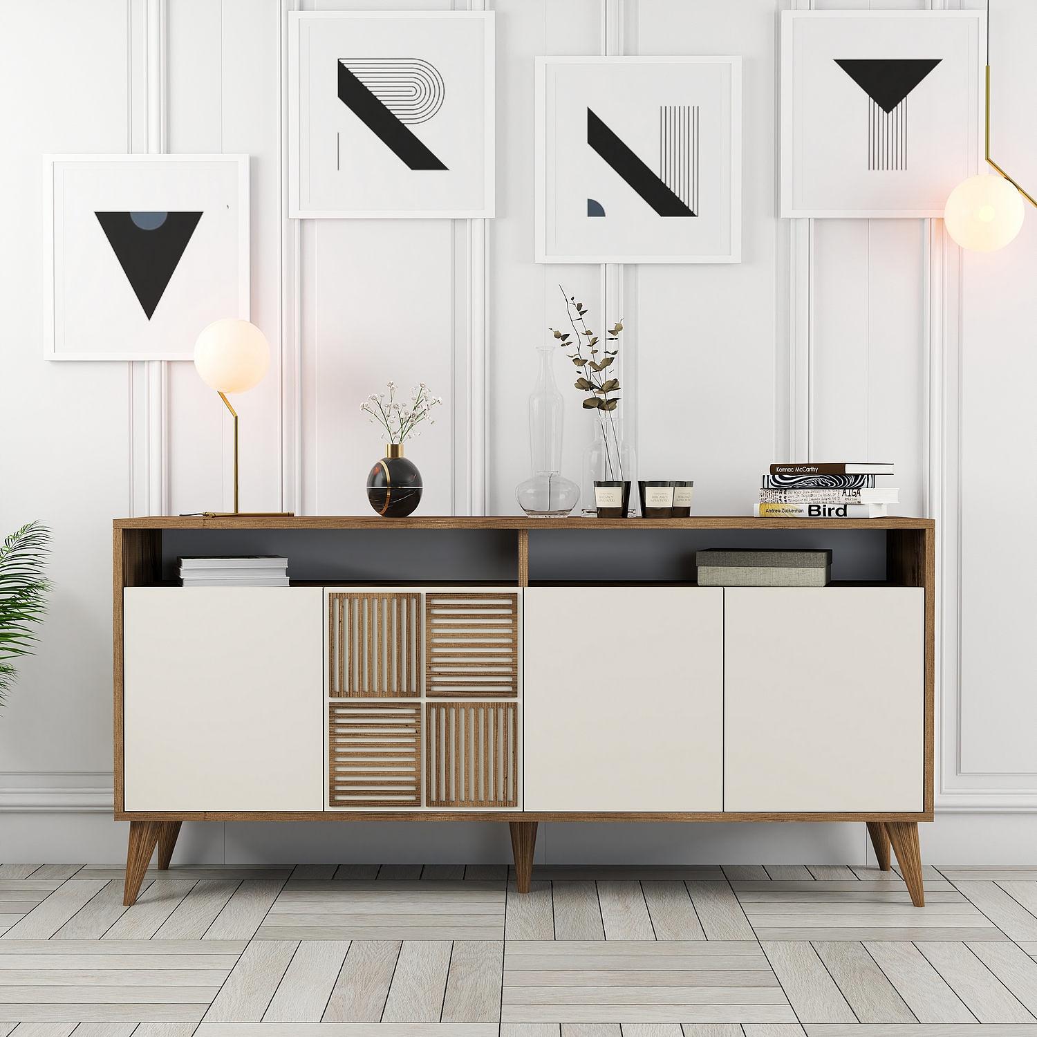 Milan Sideboard Walnussbraun Creme 160cm 0