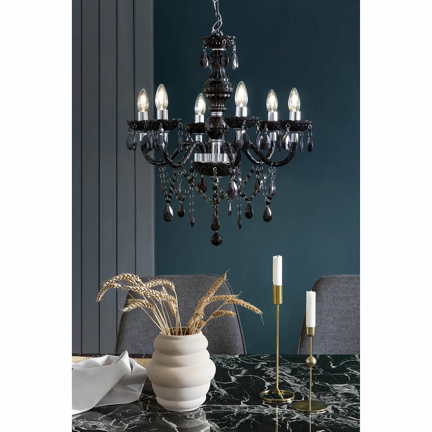 Kronleuchter 6-flammig Glas Metall Schwarz 2