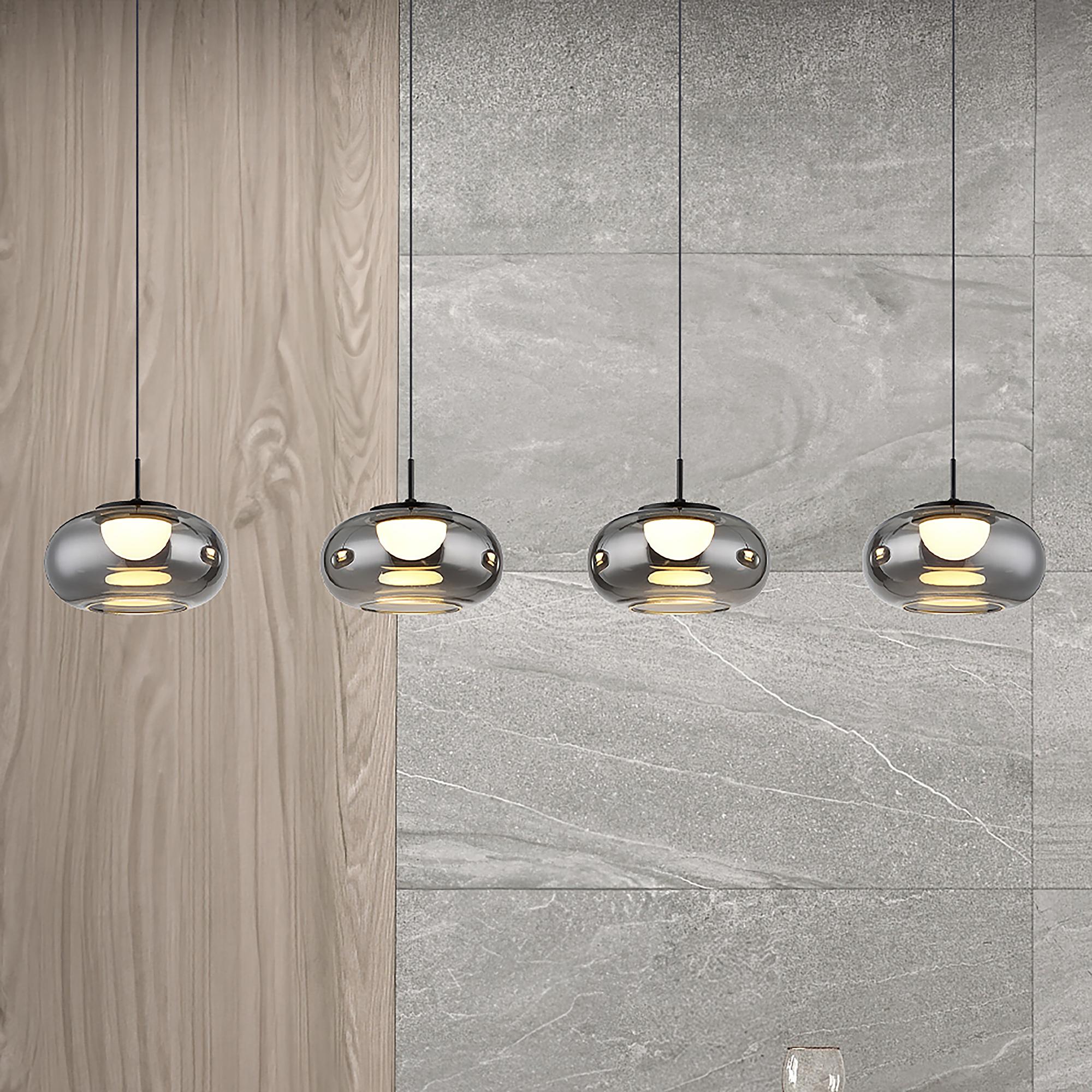 Quintara Type C LED pendant light smoked glass iron 4-light 0