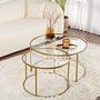 2x Aurum Couchtisch-Set Gold Transparent Ø80cm Ø60cm 1