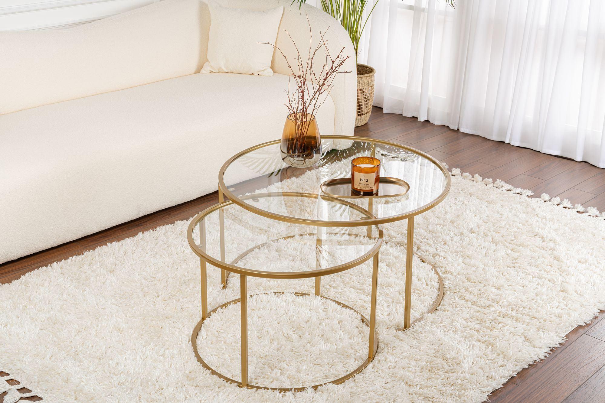 2x Aurum Couchtisch-Set Gold Transparent Ø80cm Ø60cm 1