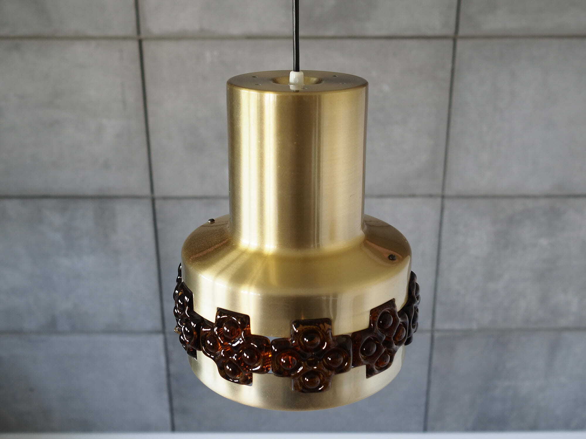 Vintage pendant lamp glass metal gold 1960s 2