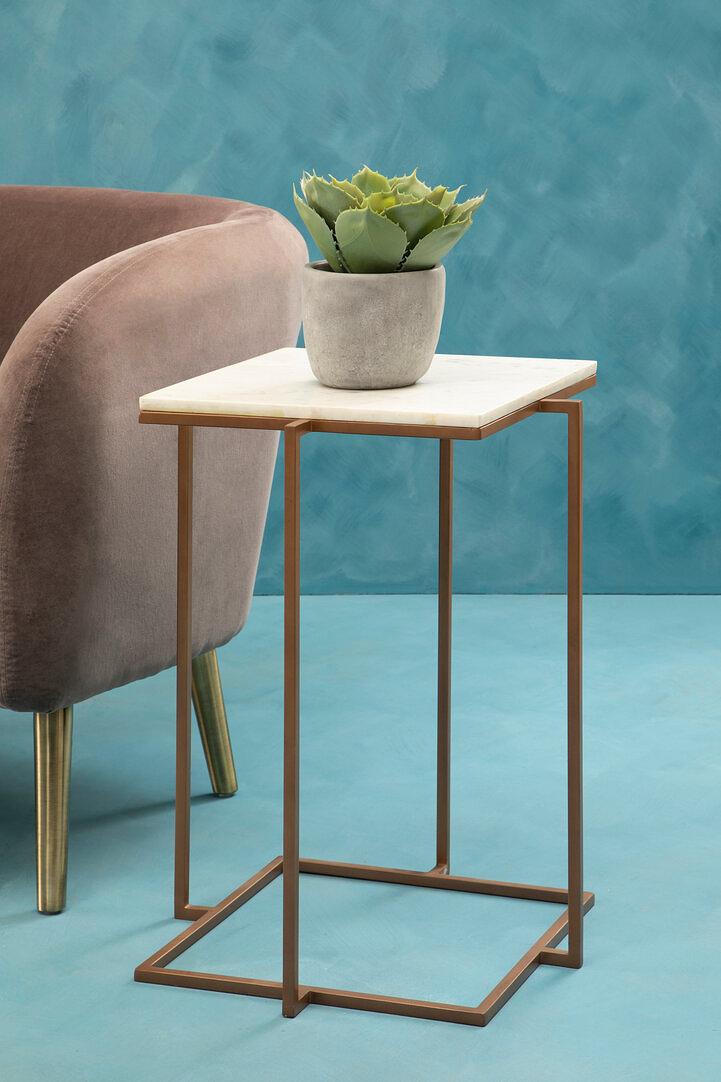 Shalimar Side Table Metal Stone Gold White 3