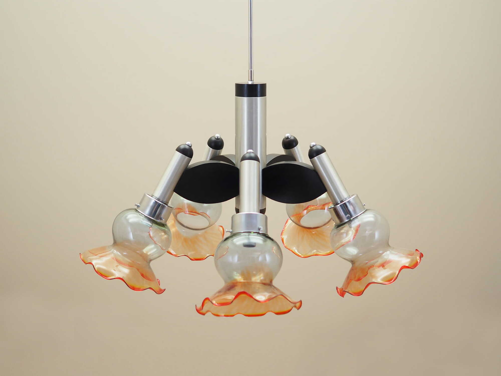 Vintage chandelier glass wood orange 1970s 1
