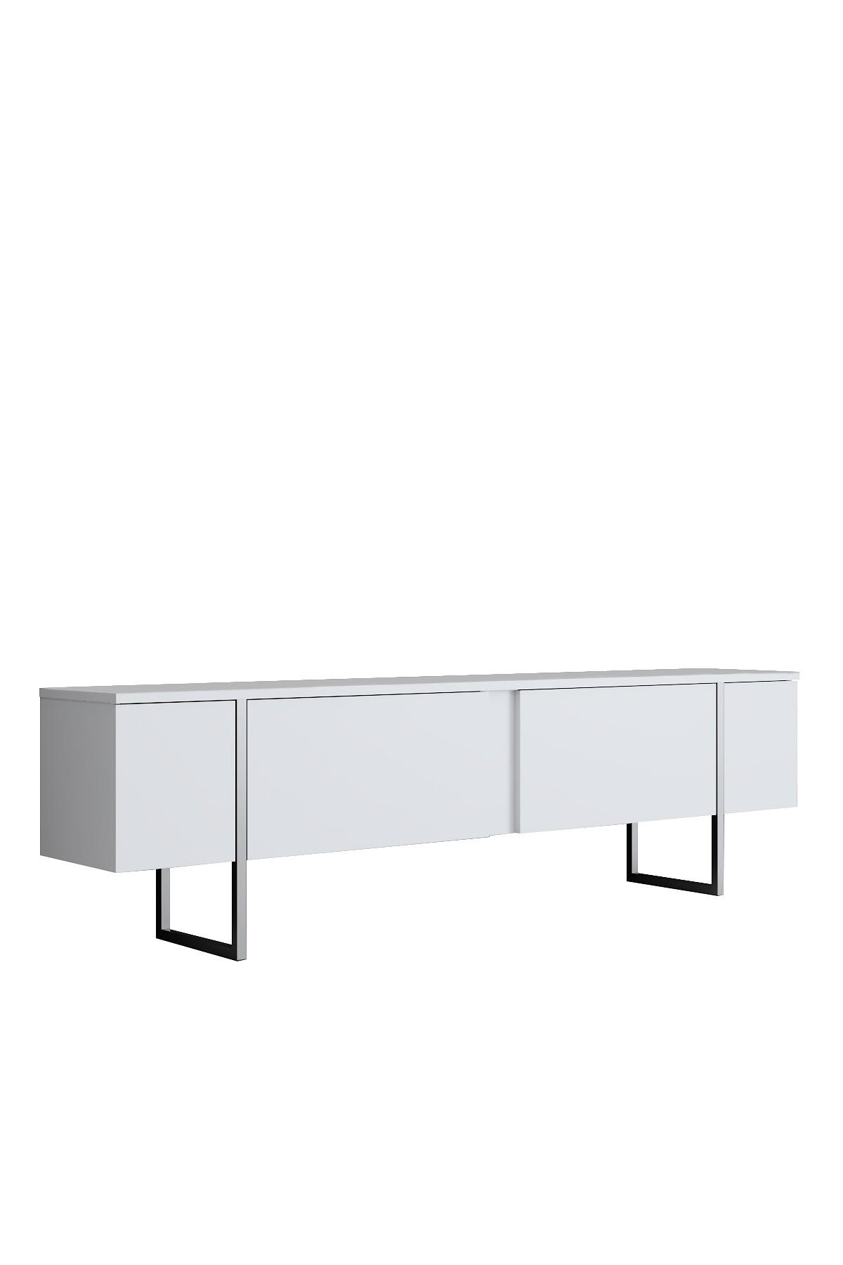 Luxe TV-Schrank Holz Weiß Silber 5