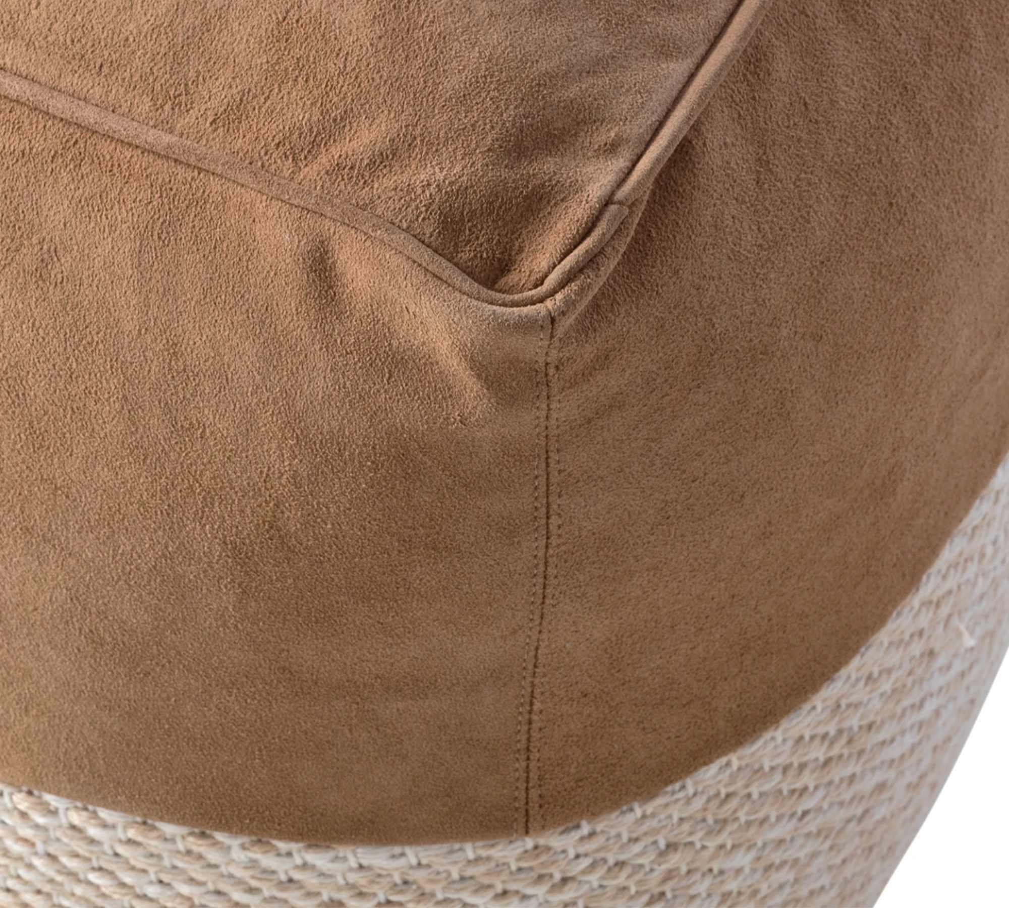 Pouf Echtleder Webstoff Braun Beige 2