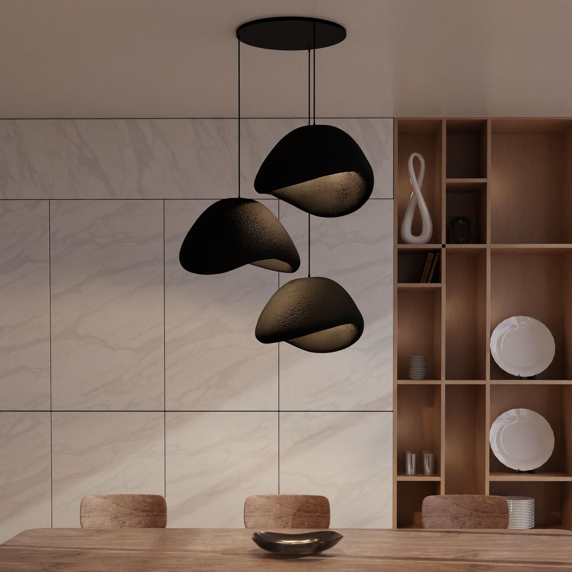 3-Flammig Wabi Sabi Stonefades Pendelleuchte Schwarz 2