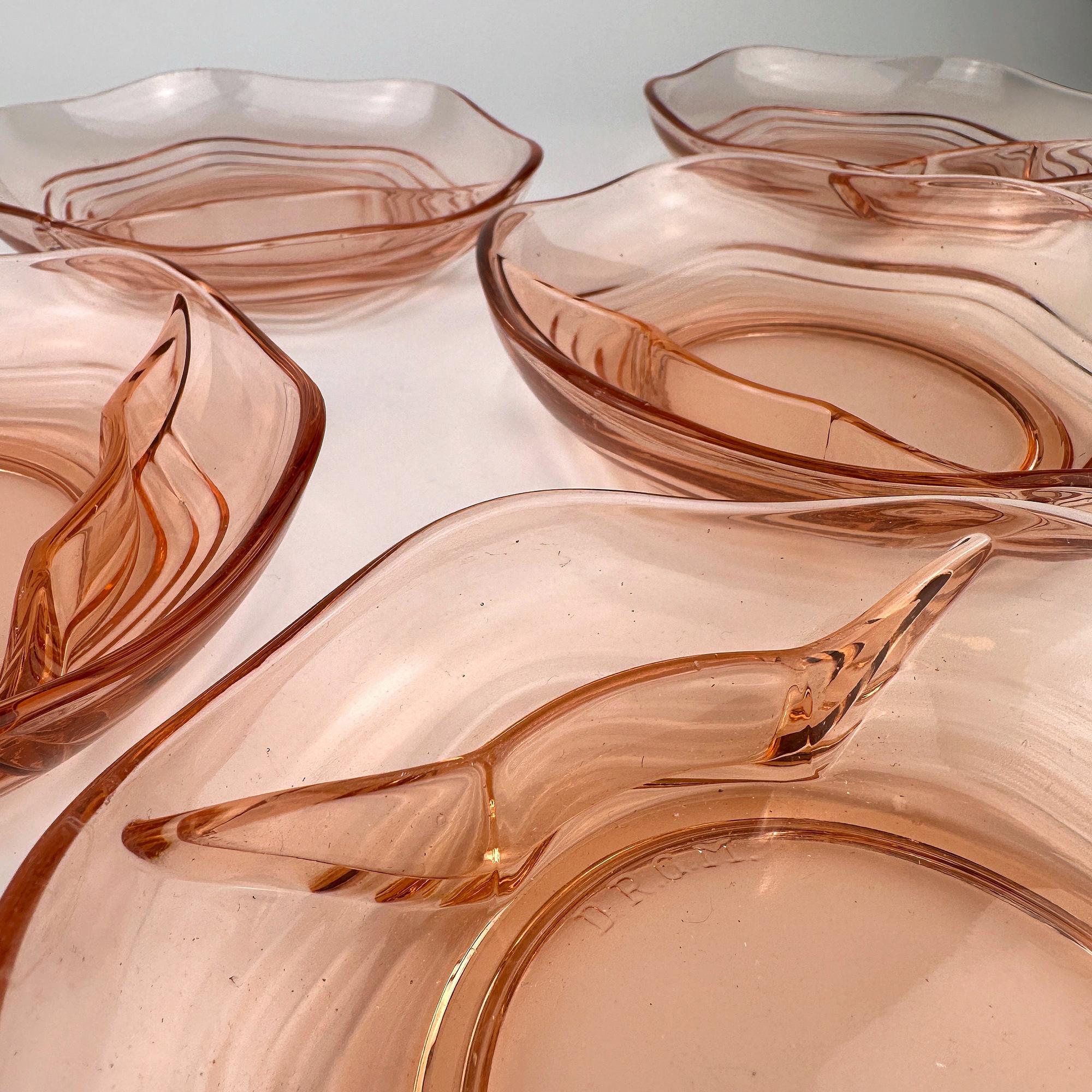 8x Rosalin Compote Bowls Glass 1930s 5