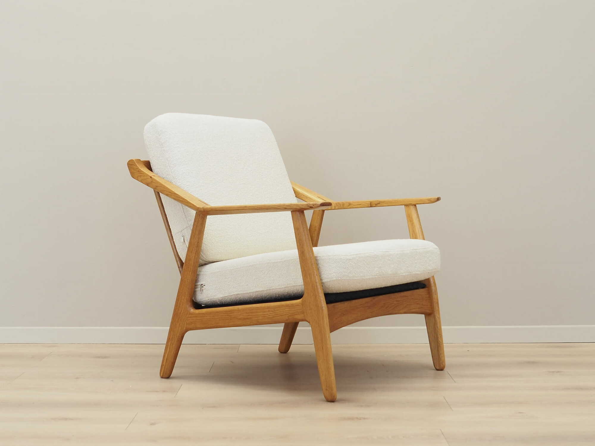 Vintage armchair oak wood textile cream 1960s 7