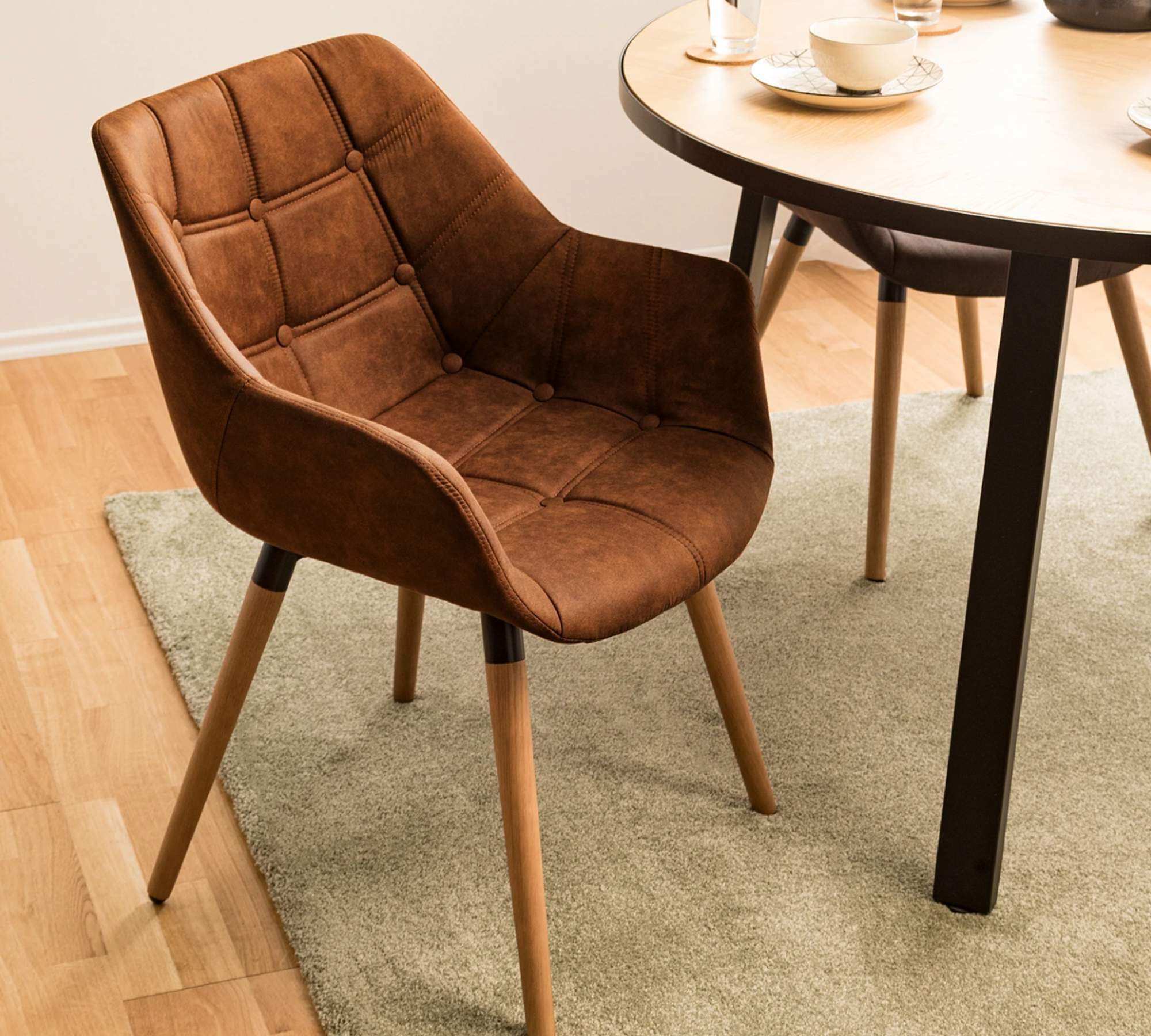 Armlehnstuhl Massivholz Vintage Cognac 4