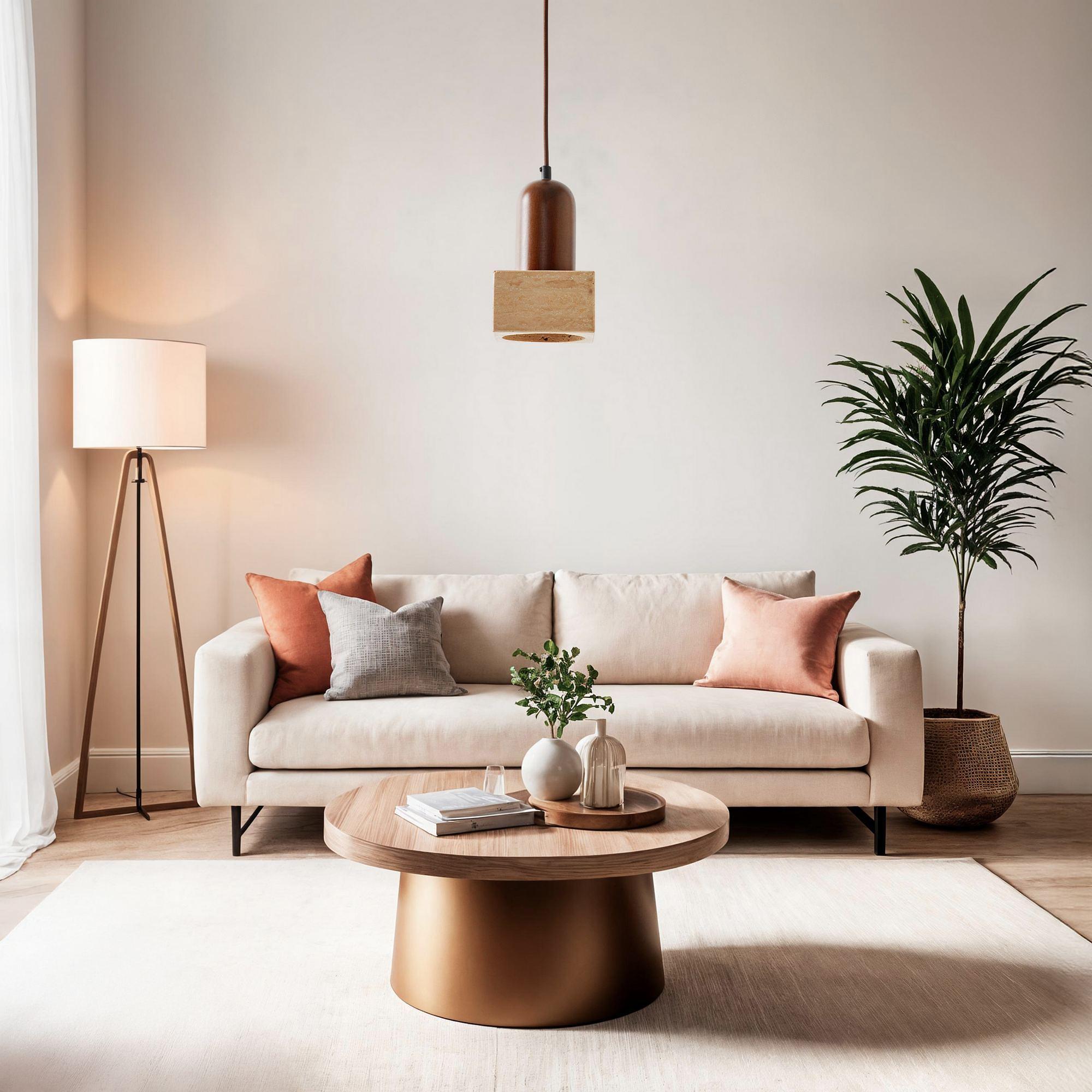 Suala Pendant Light Walnut Wood Travertine Brown 4