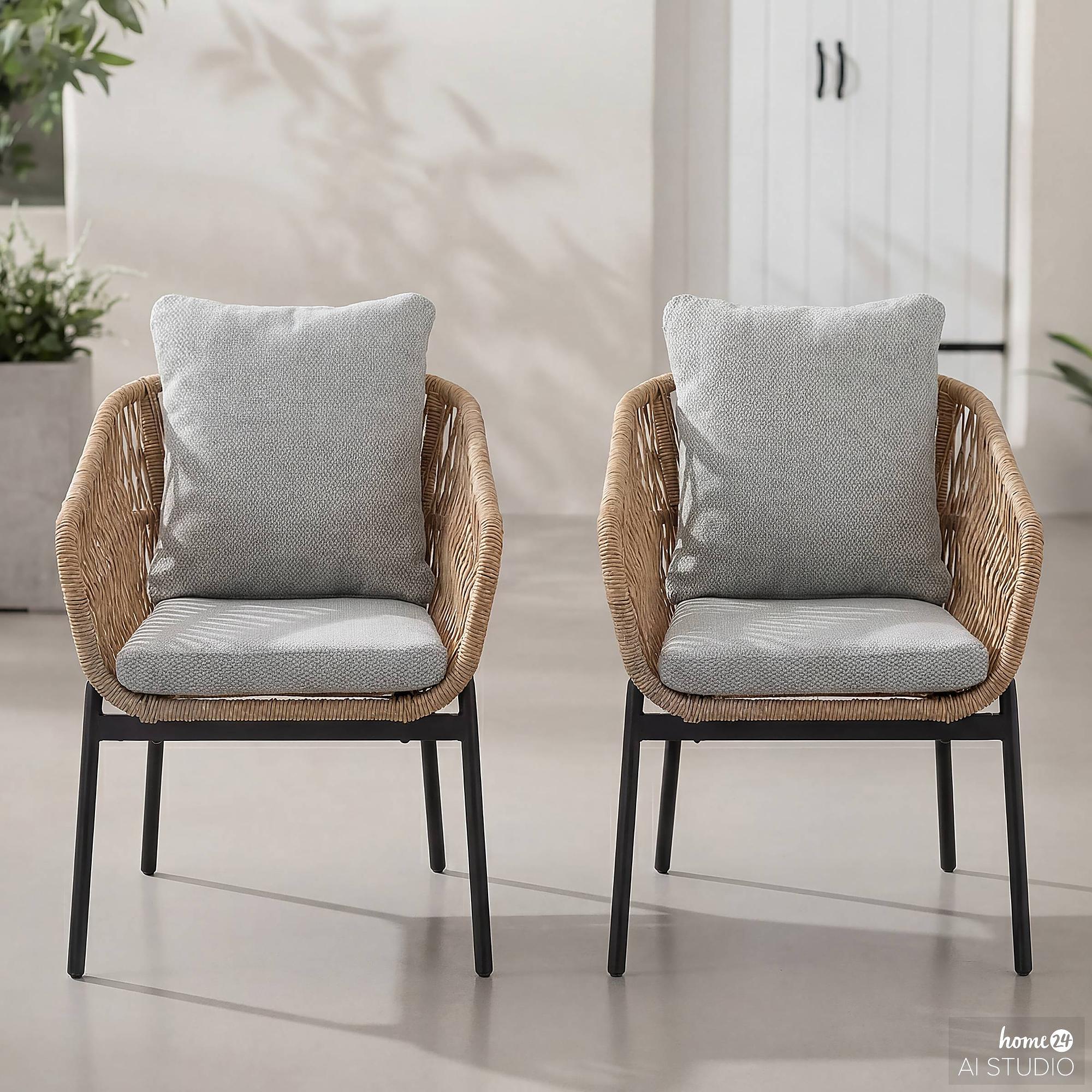 Ruvo Garden Chair Set of 2 Polyrattan Woven Fabric Brown Grey 0