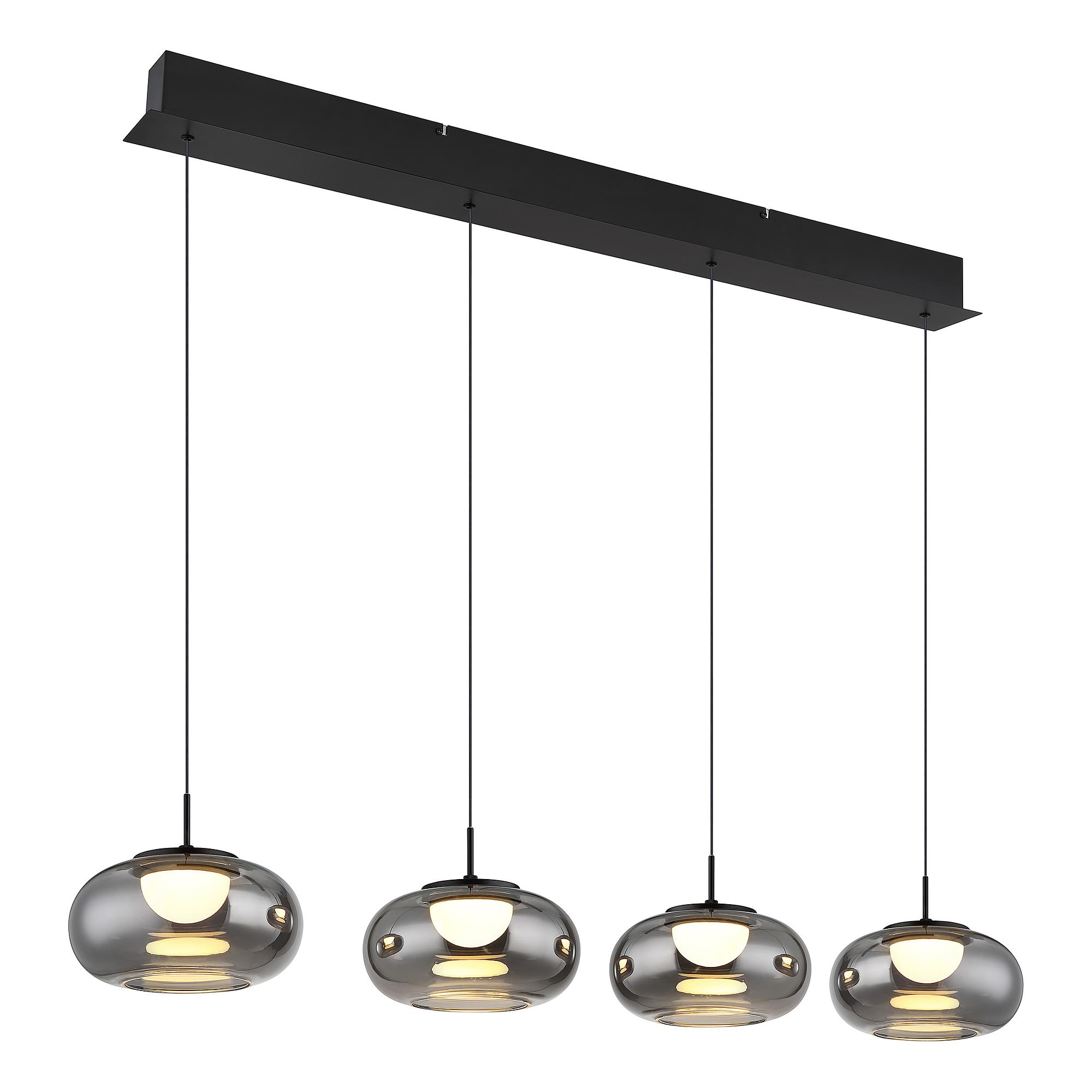 Quintara Type C LED pendant light smoked glass iron 4-light 2