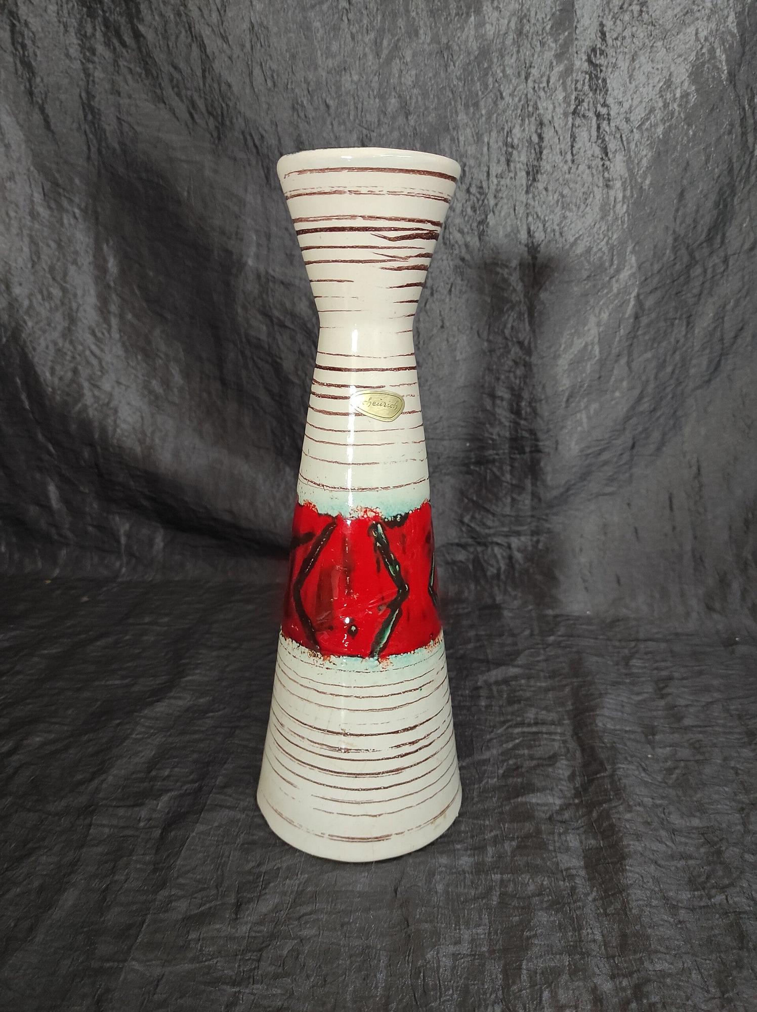 Vintage Vase Keramik Weiß Rot 3