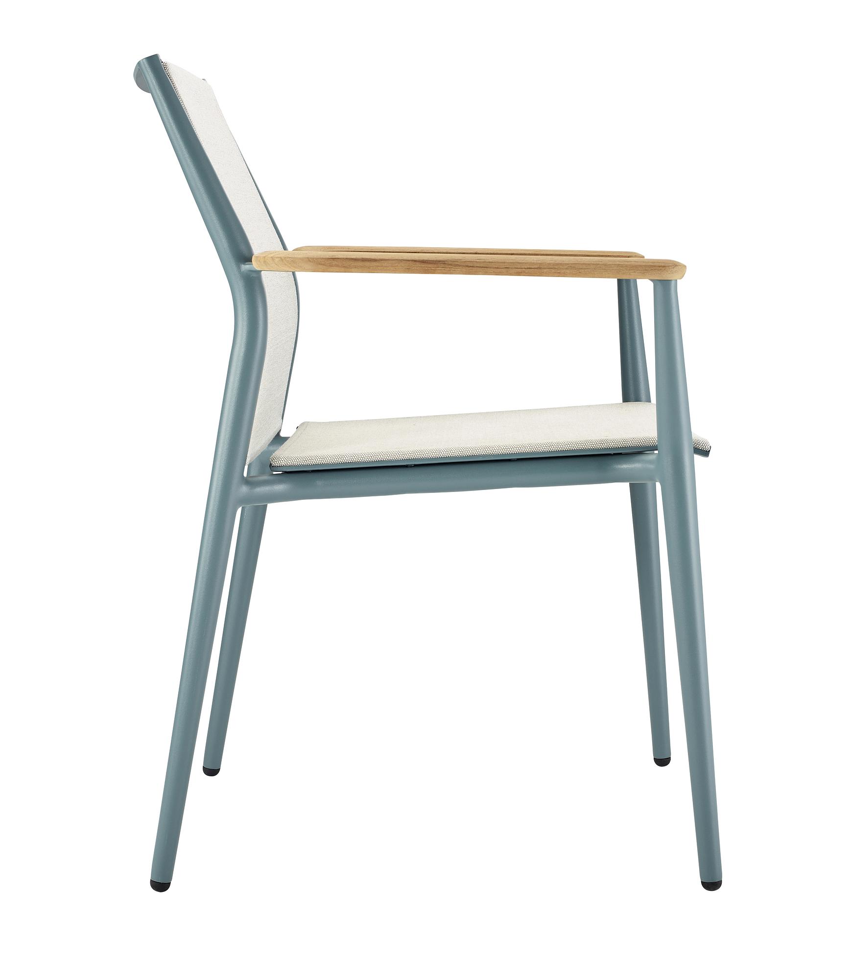 Carla Stuhl Stapelbar Aluminium mit Teak-Armlehne Petrol 0