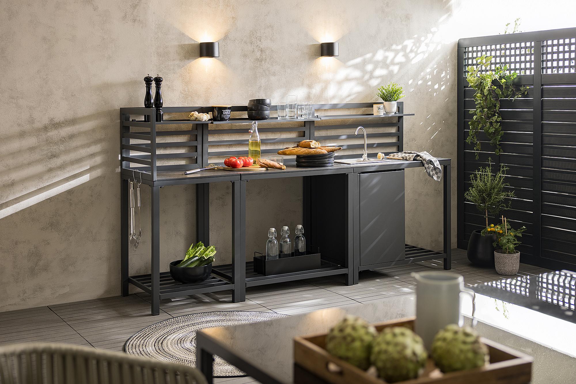 Portol Garden Kitchen Corner Table Aluminum Plastic Black 2