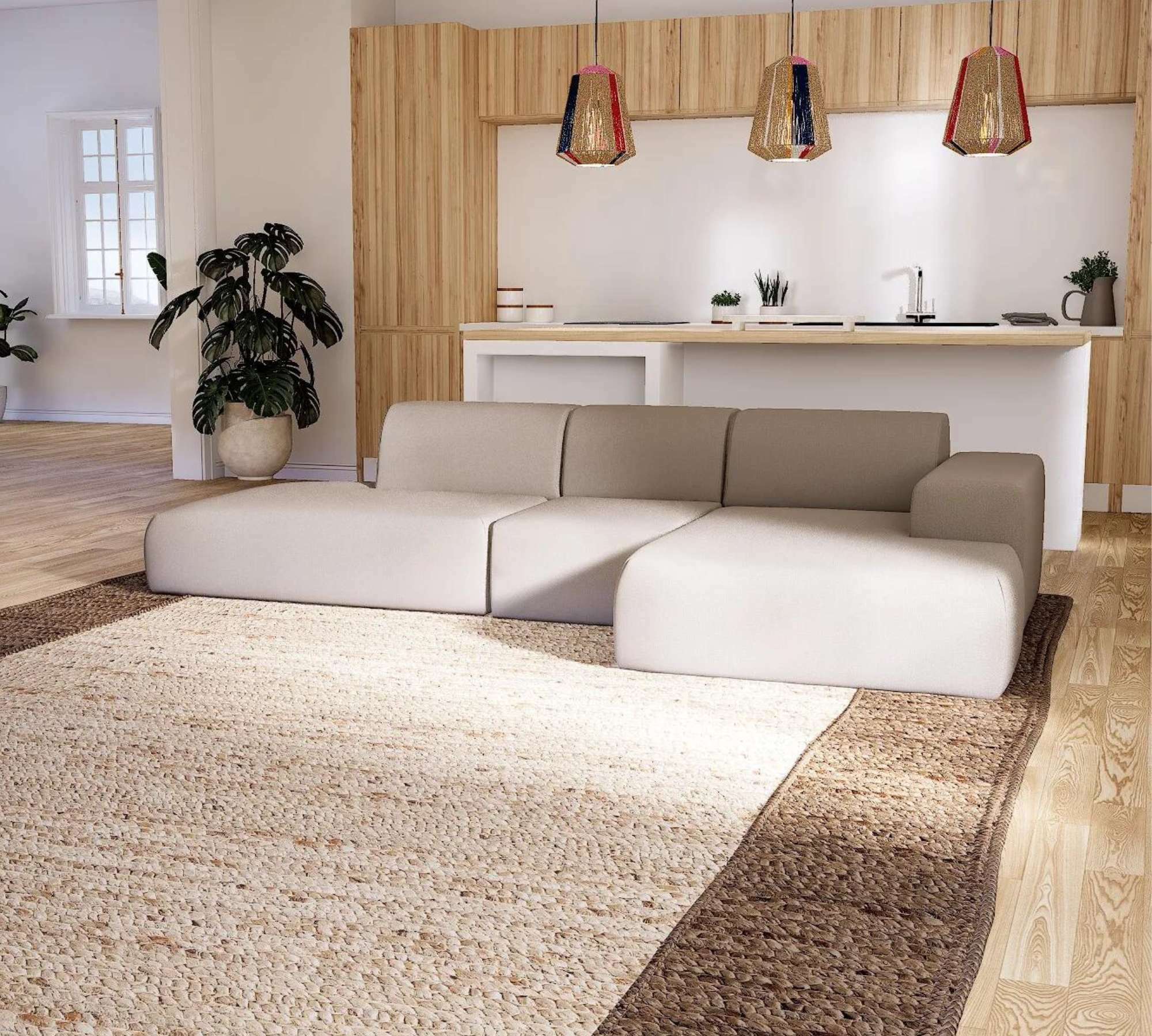 Pyllow Sofa Récamiere Rechts Webstoff Cremeweiß 1