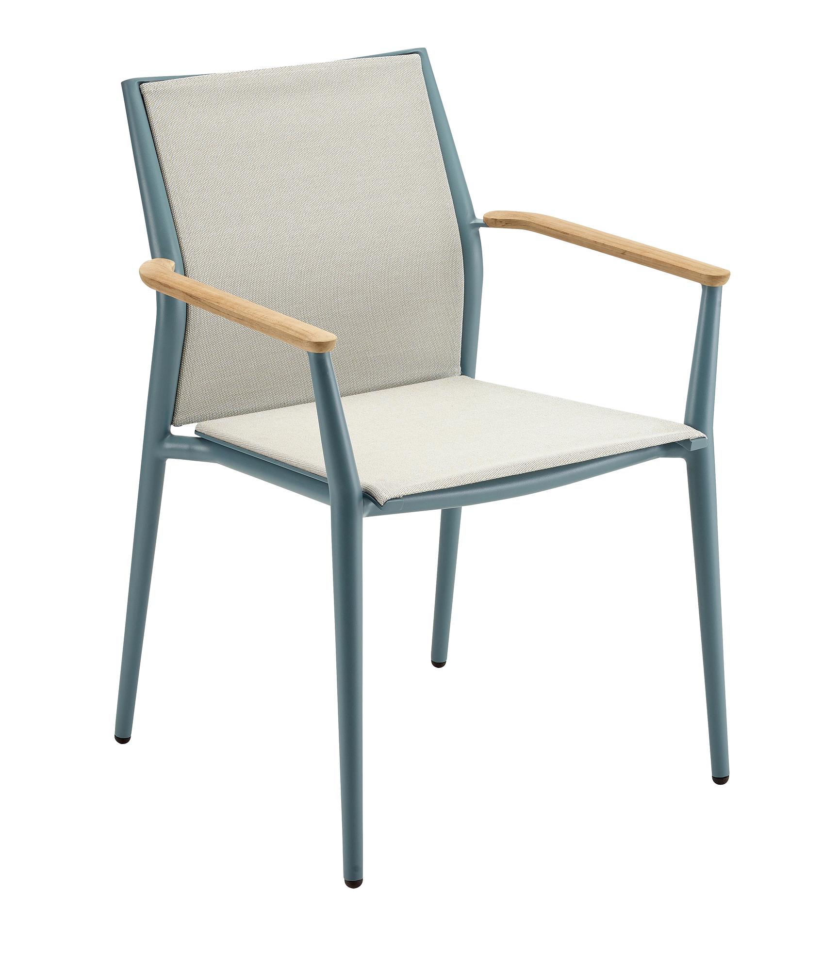 Carla Stuhl Stapelbar Aluminium mit Teak-Armlehne Petrol 2