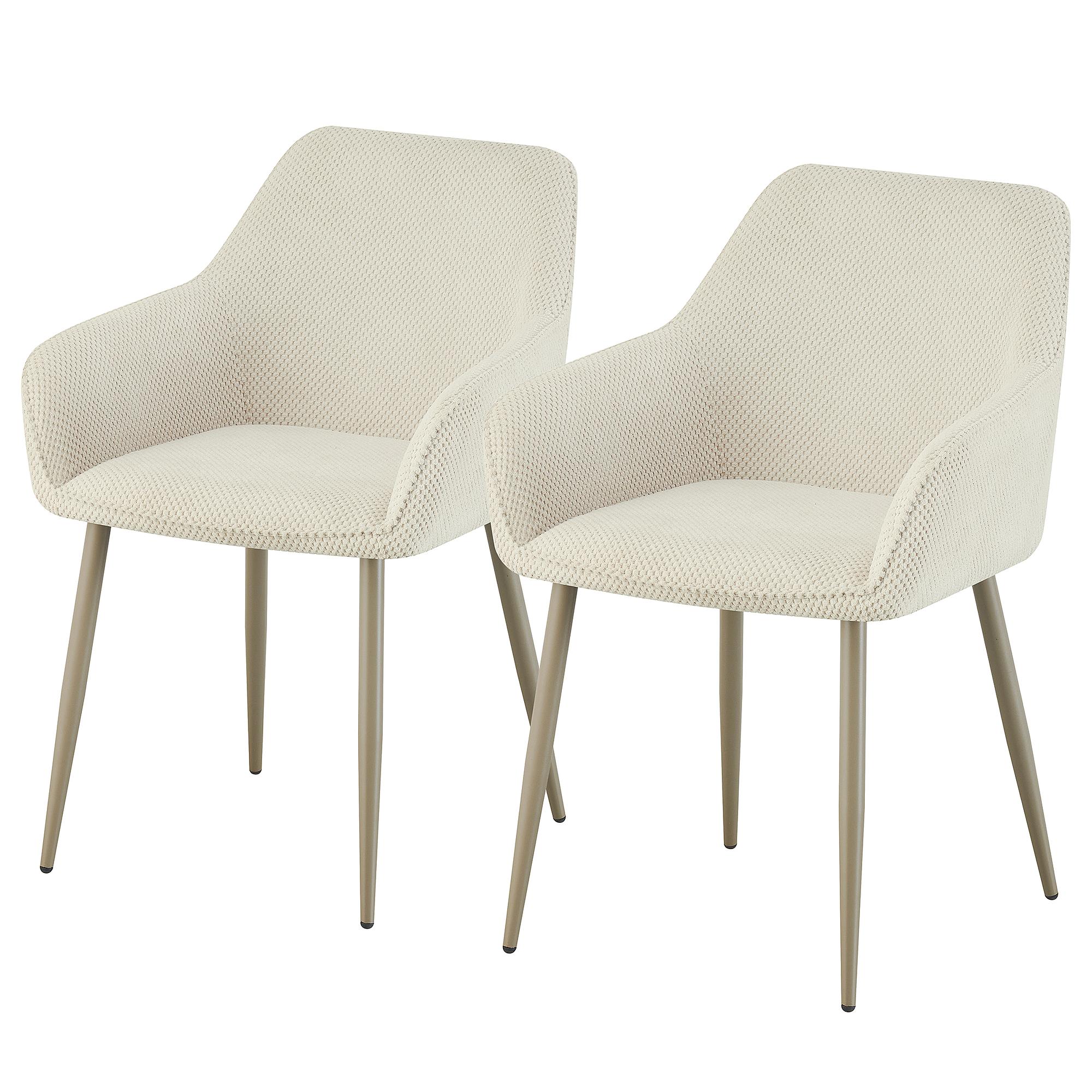 Aobo Armlehnenstuhl 2er-Set Strukturstoff Cremeweiß 0