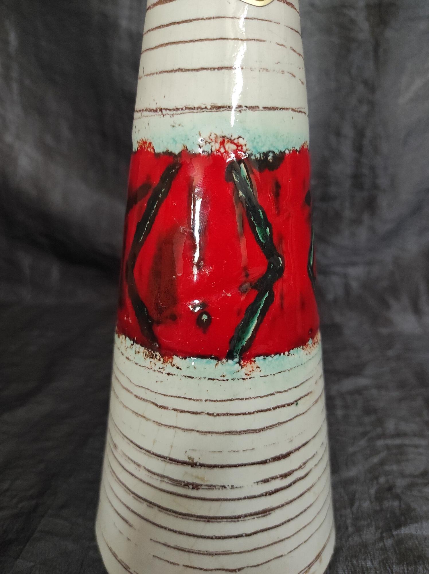 Vintage Vase Keramik Weiß Rot 4