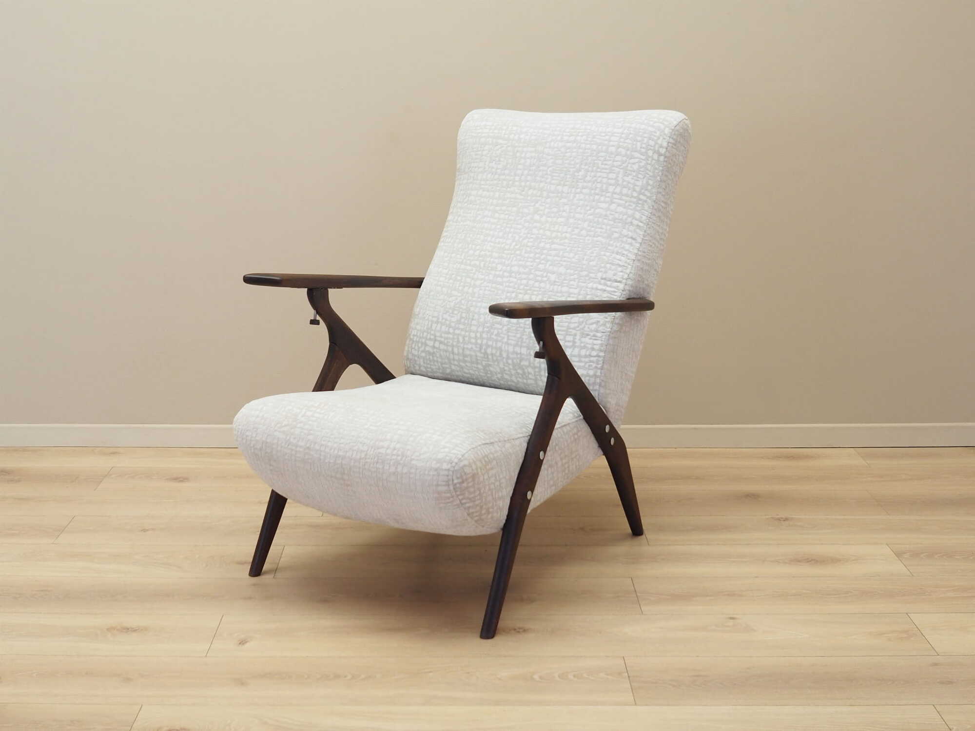 Vintage armchair beech wood textile white 1970s 1
