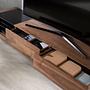 TV cabinet walnut, polished steel and black glass top 3139 4