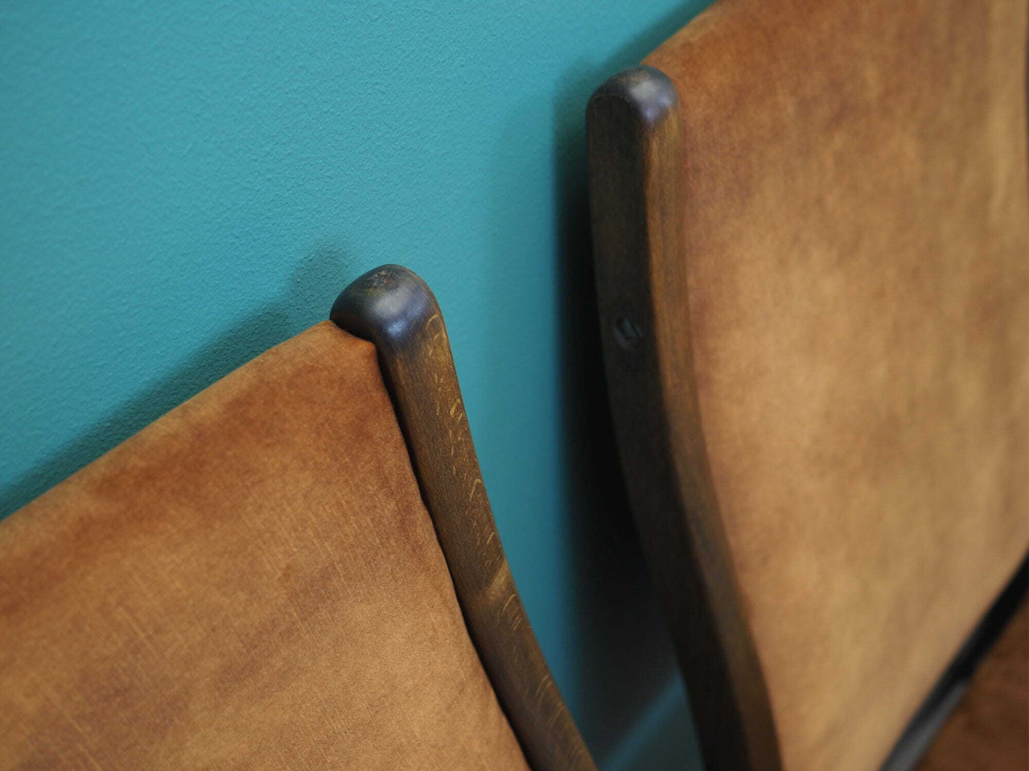 6x Chair Beech wood Velvet Brown 1960s 3