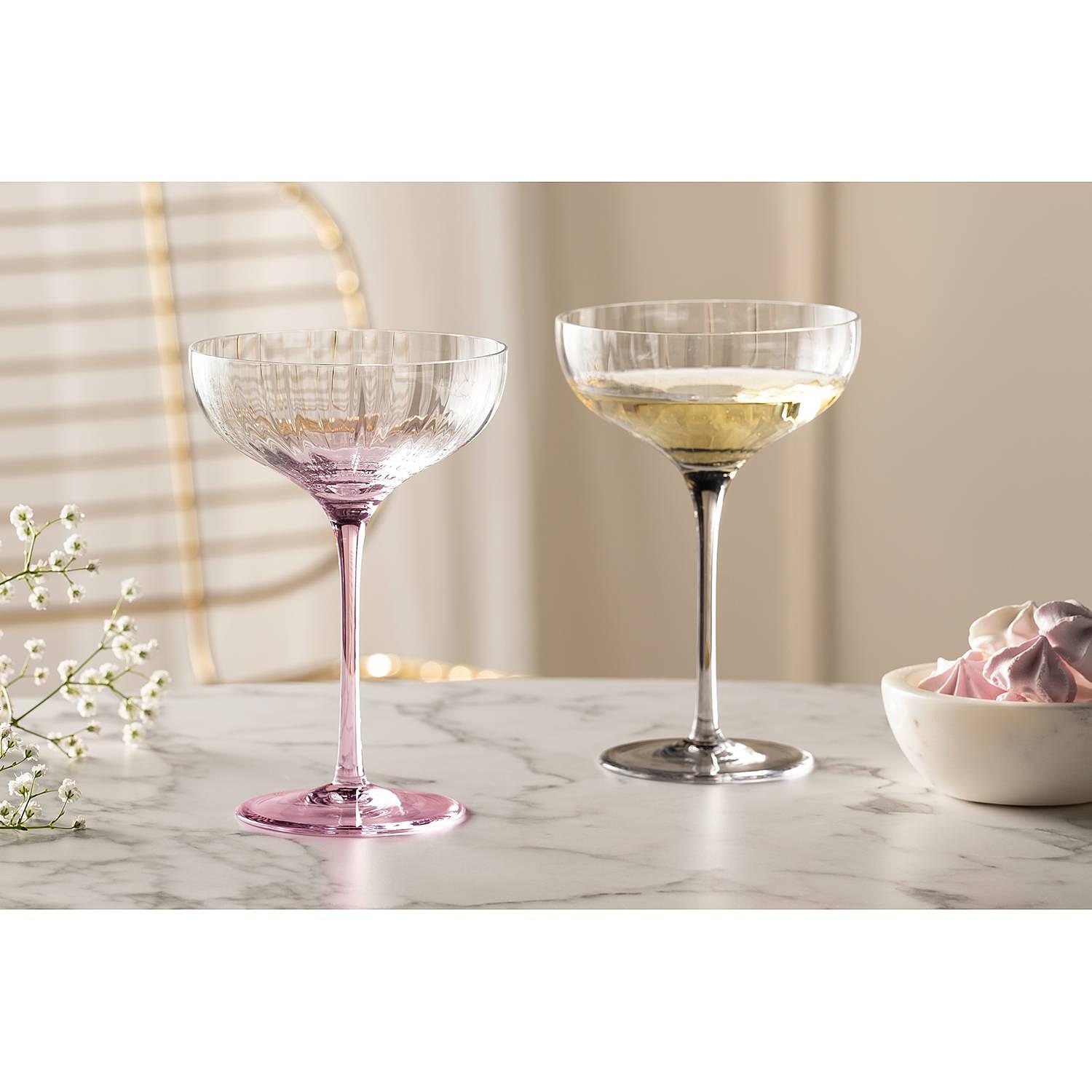 Champagne Coupe Poesia Set of 6 Crystal Glass Pink 2