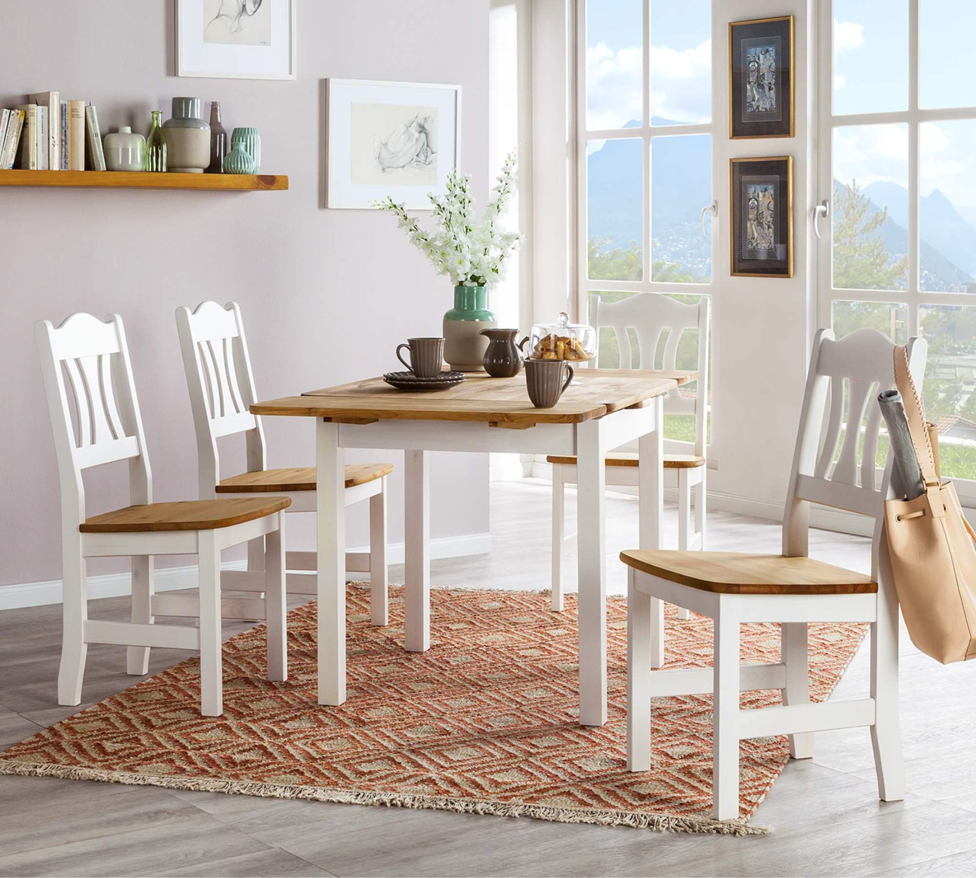 Esstisch Massivholz Kiefer Weiß Ausziehbar 5