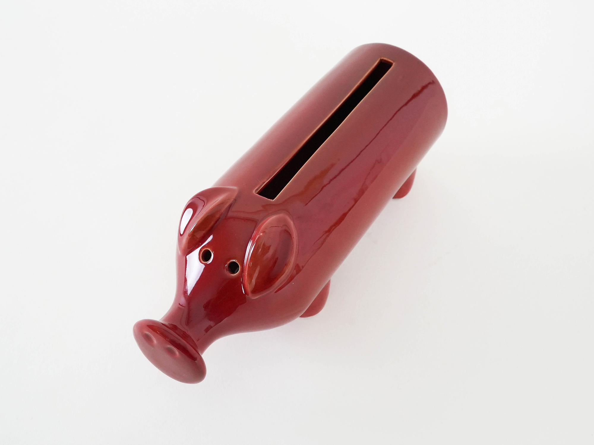 Sparschwein Porzellan Rot 1960er Jahre 5