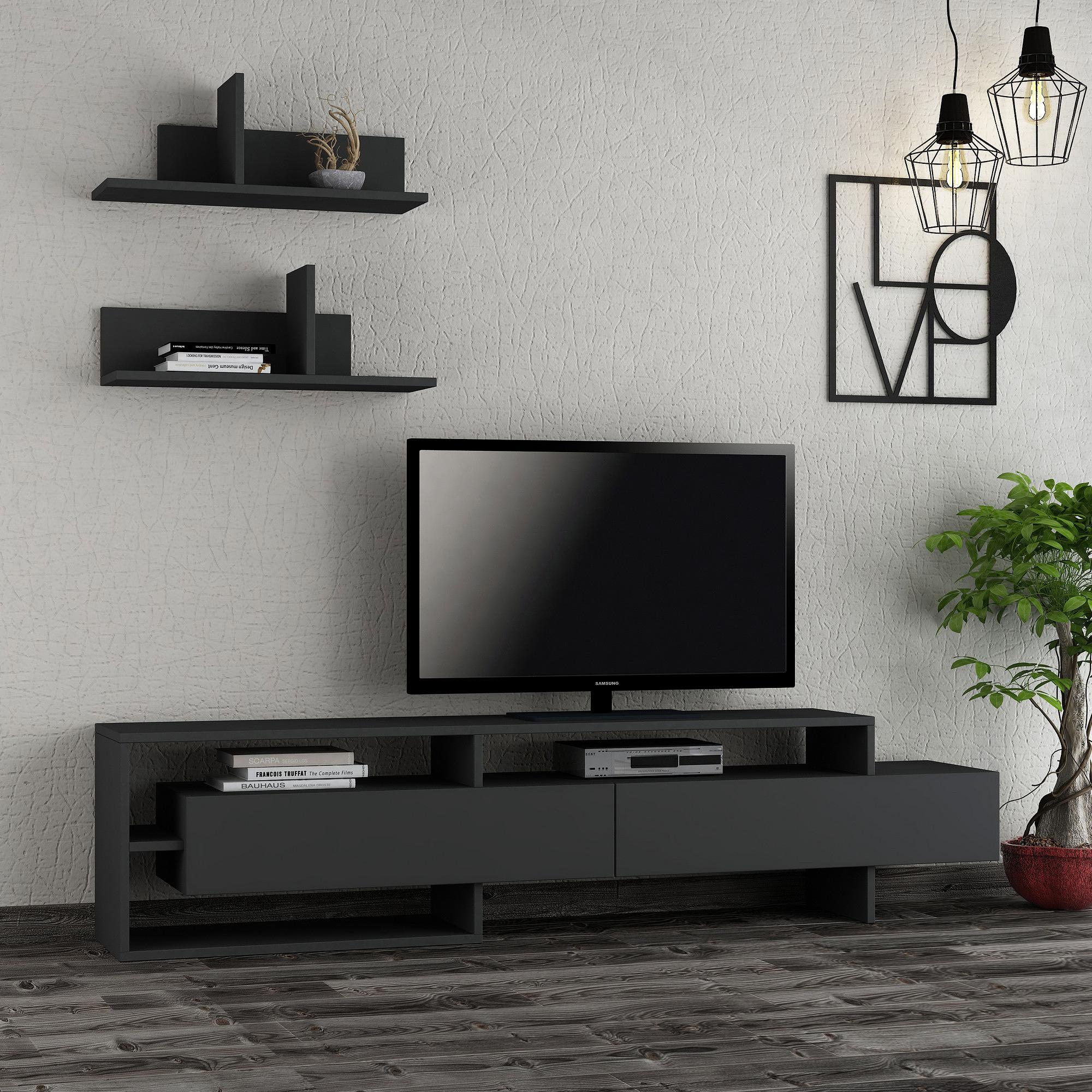 Gara Lowboard with Wall Shelf Anthracite 0