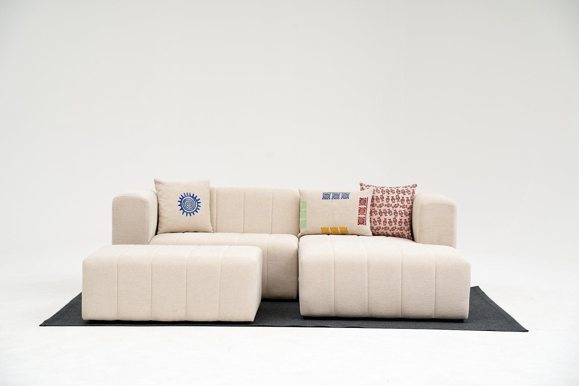 Beyza Sofa Récamiere Rechts mit Hocker Creme 1