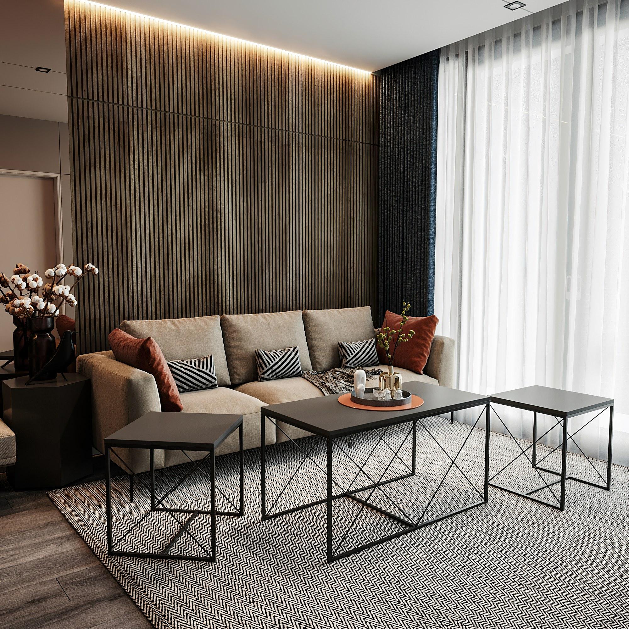 Defne Coffee Table Set Wood Veneer Anthracite Black 2