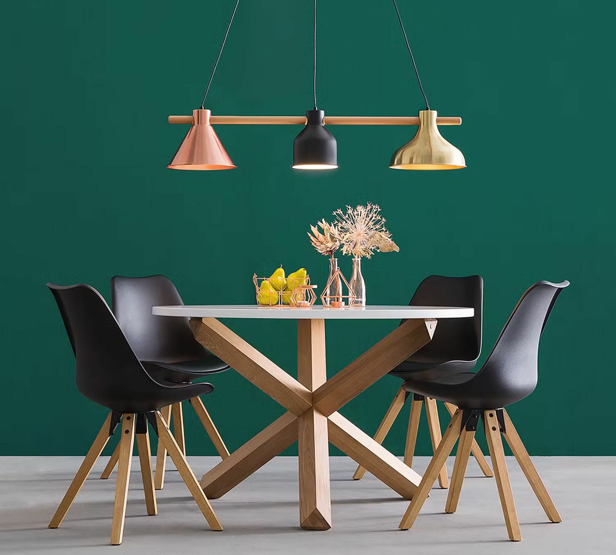 Pendant lamp Lavaca iron / solid beech 3-bulb 1