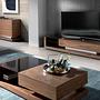 TV cabinet walnut, polished steel and black glass top 3139 5