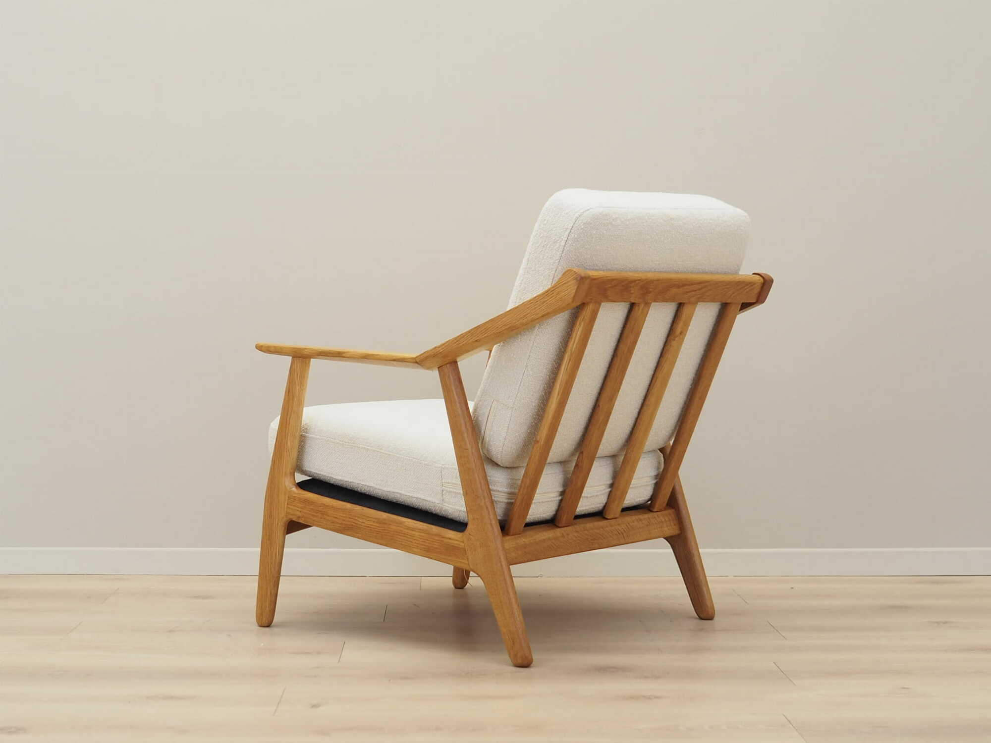 Vintage armchair oak wood textile cream 1960s 3