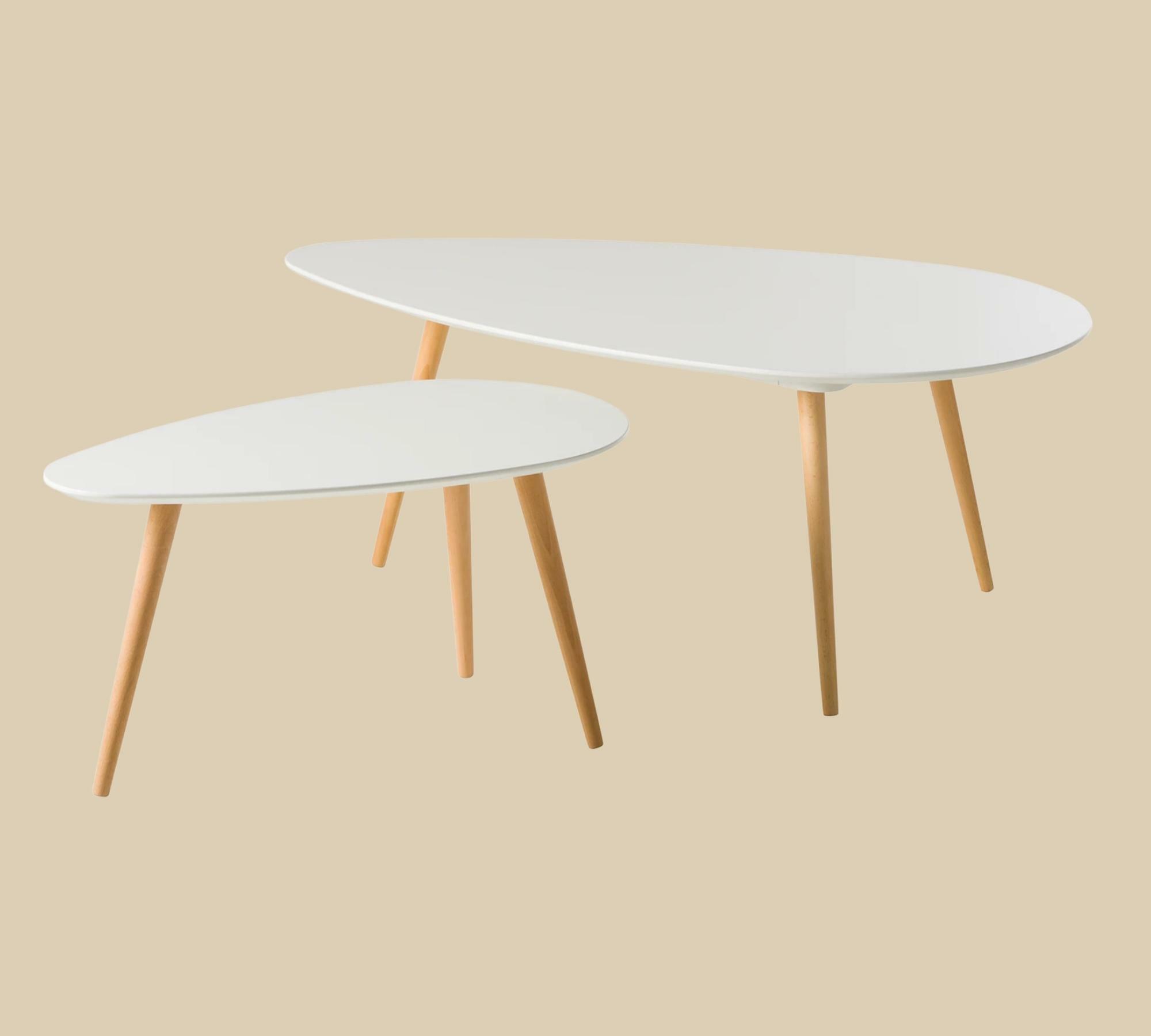 2x Nierenförmiger Couchtisch Weiß Buche Massiv 0