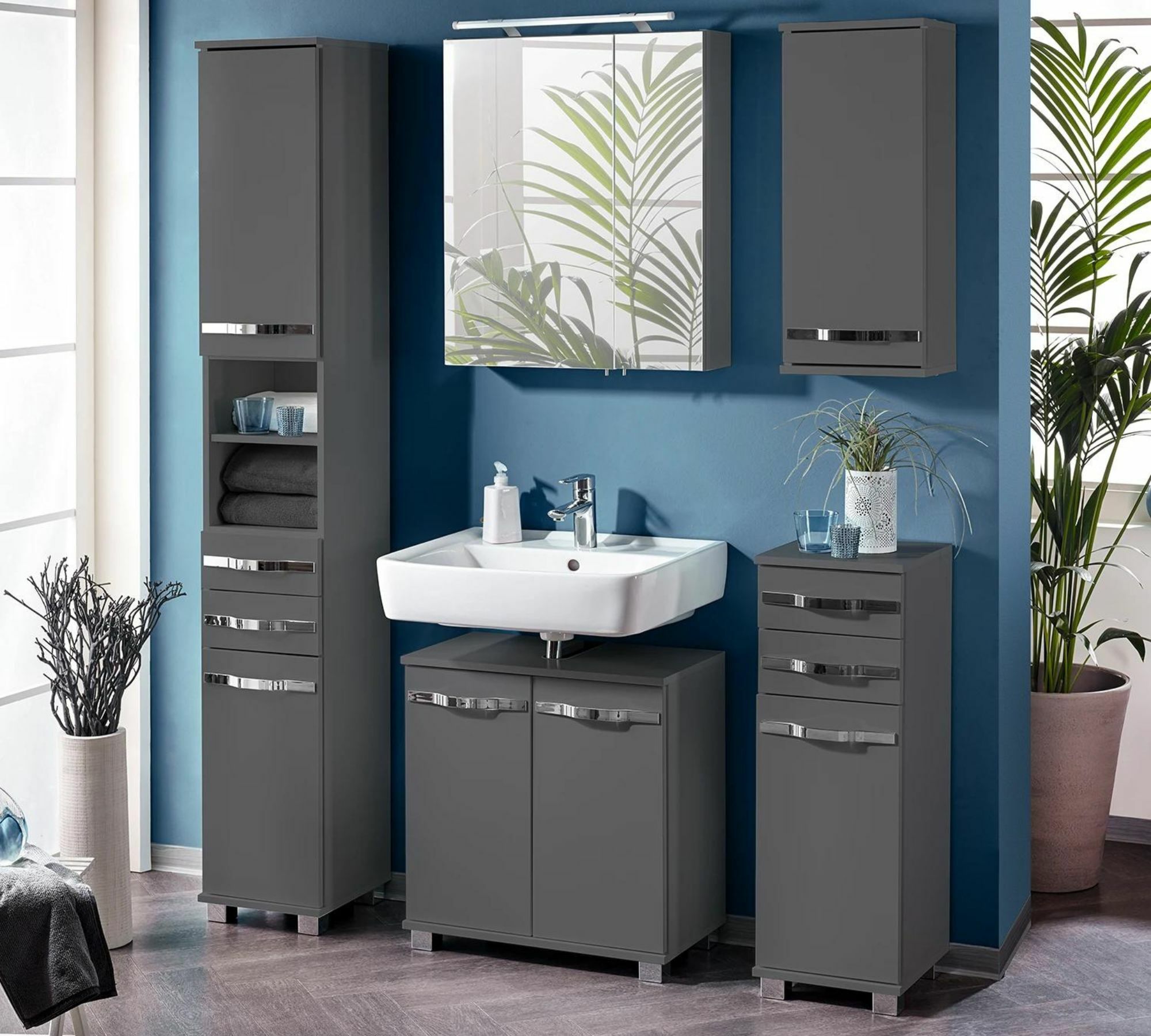 Hängeschrank Holz Metall Grau 3