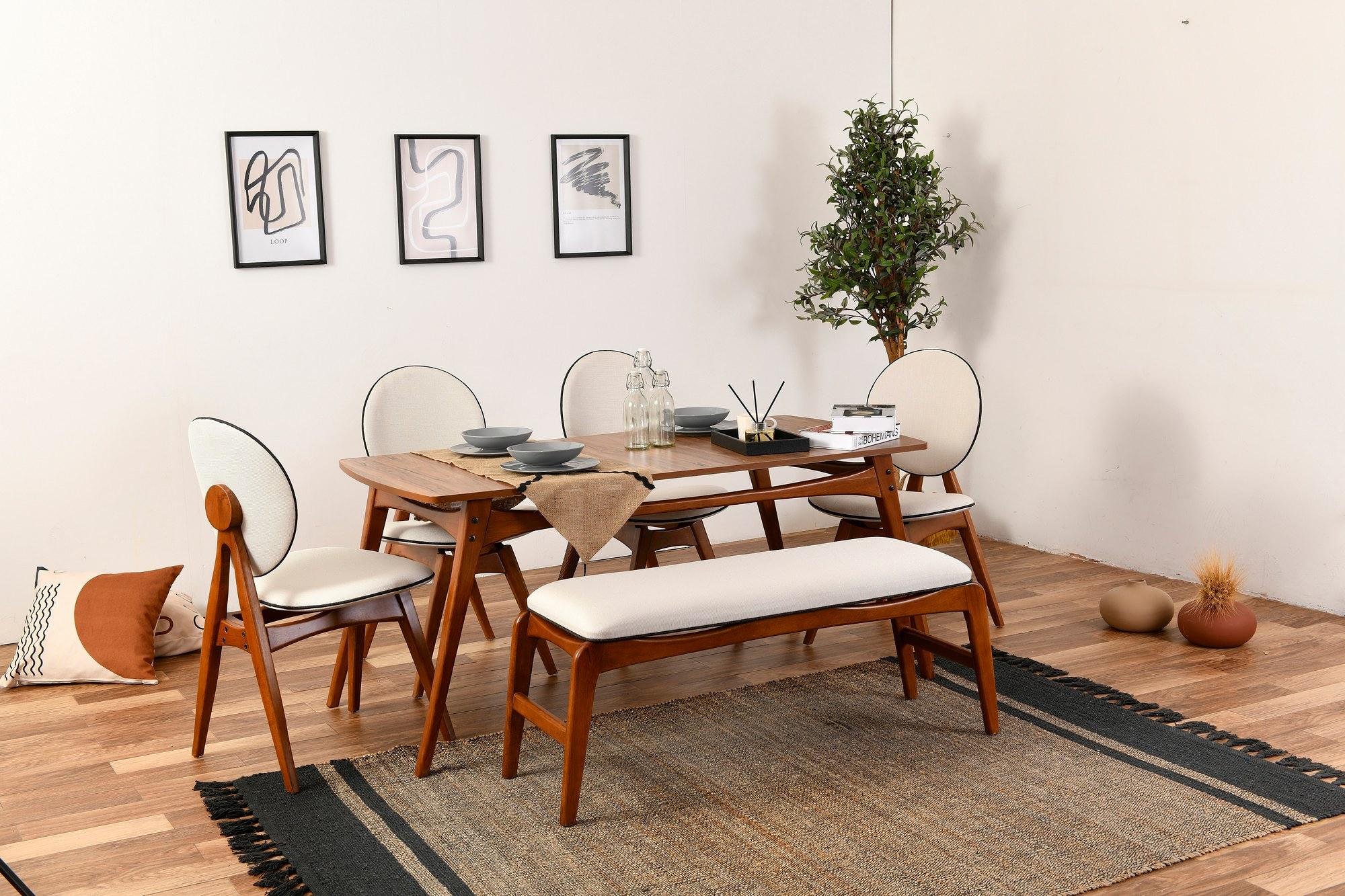 Touch Dining table set 6-pc. Nubuck leather Cream 0