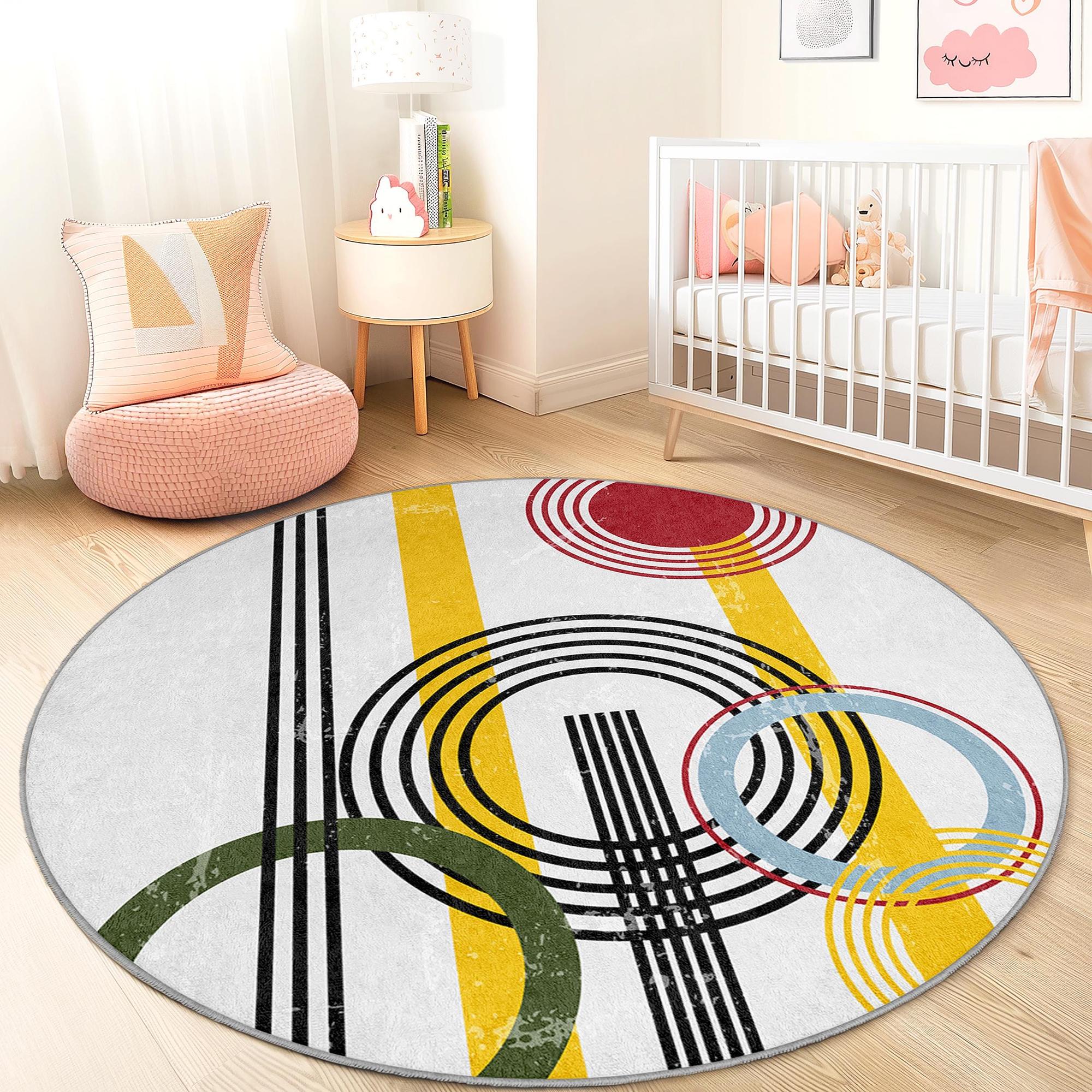 Abstraktes Kreissdesign Kinderteppich Mehrfarbig Ø180cm 1