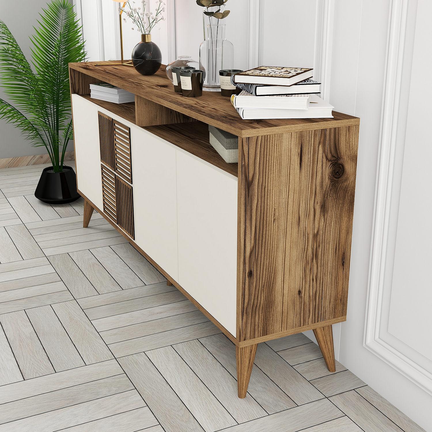 Milan Sideboard Walnut Brown Cream 160cm 2