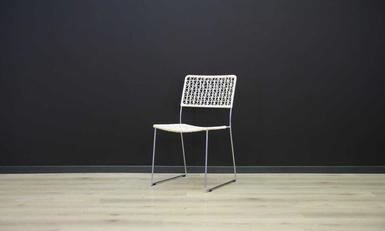 2x Vintage Stuhl Metall Weiß 1960er Jahre 3