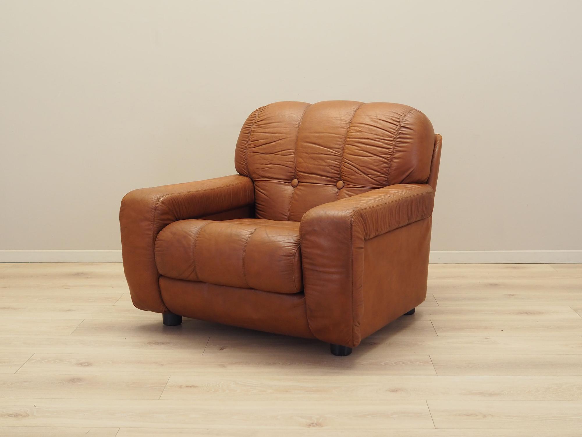 Sessel Leder Braun 1970er Jahre 1