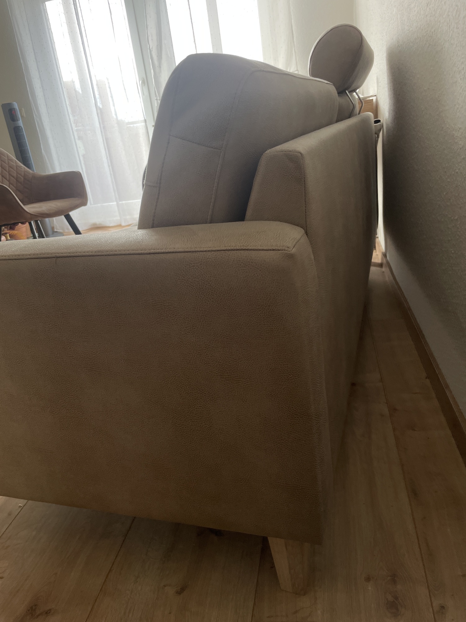 Sofa 3-Sitzer Kunstleder Holz Beige 4