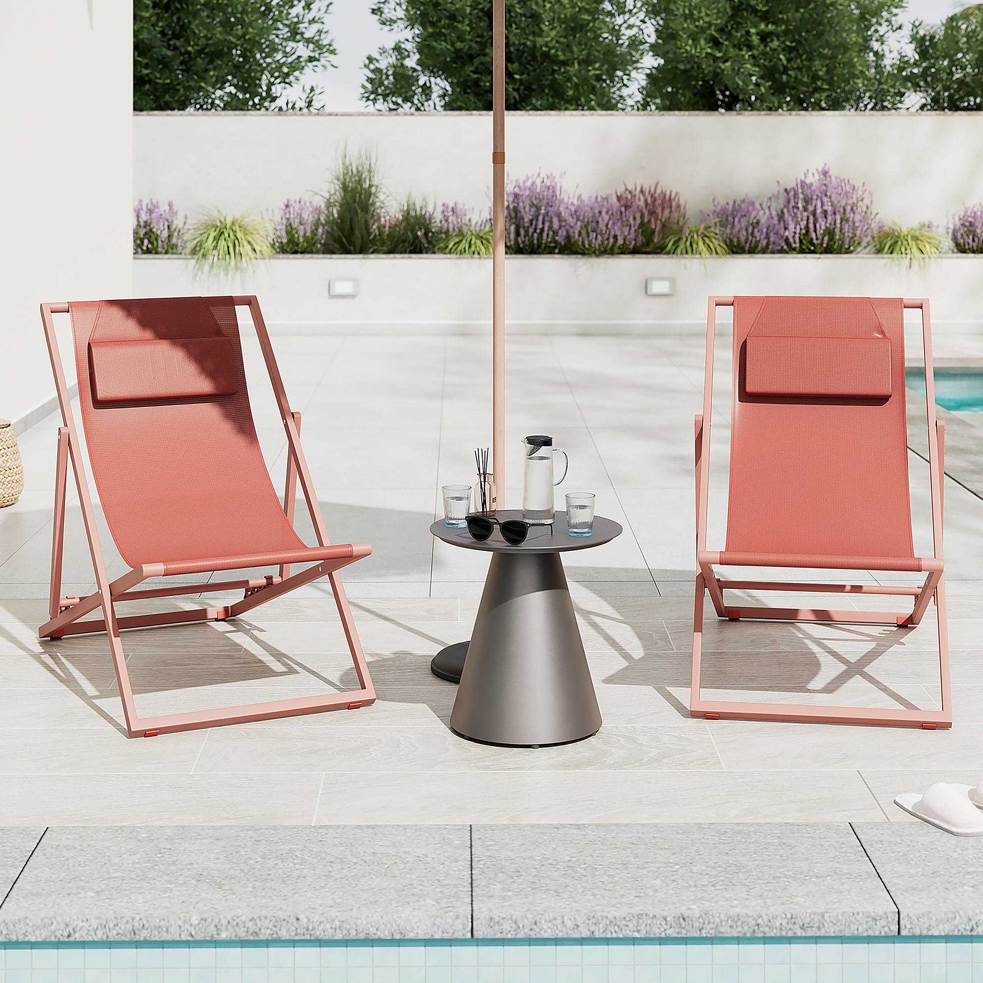 Deck chair Nivi set of 2 steel terracotta 1