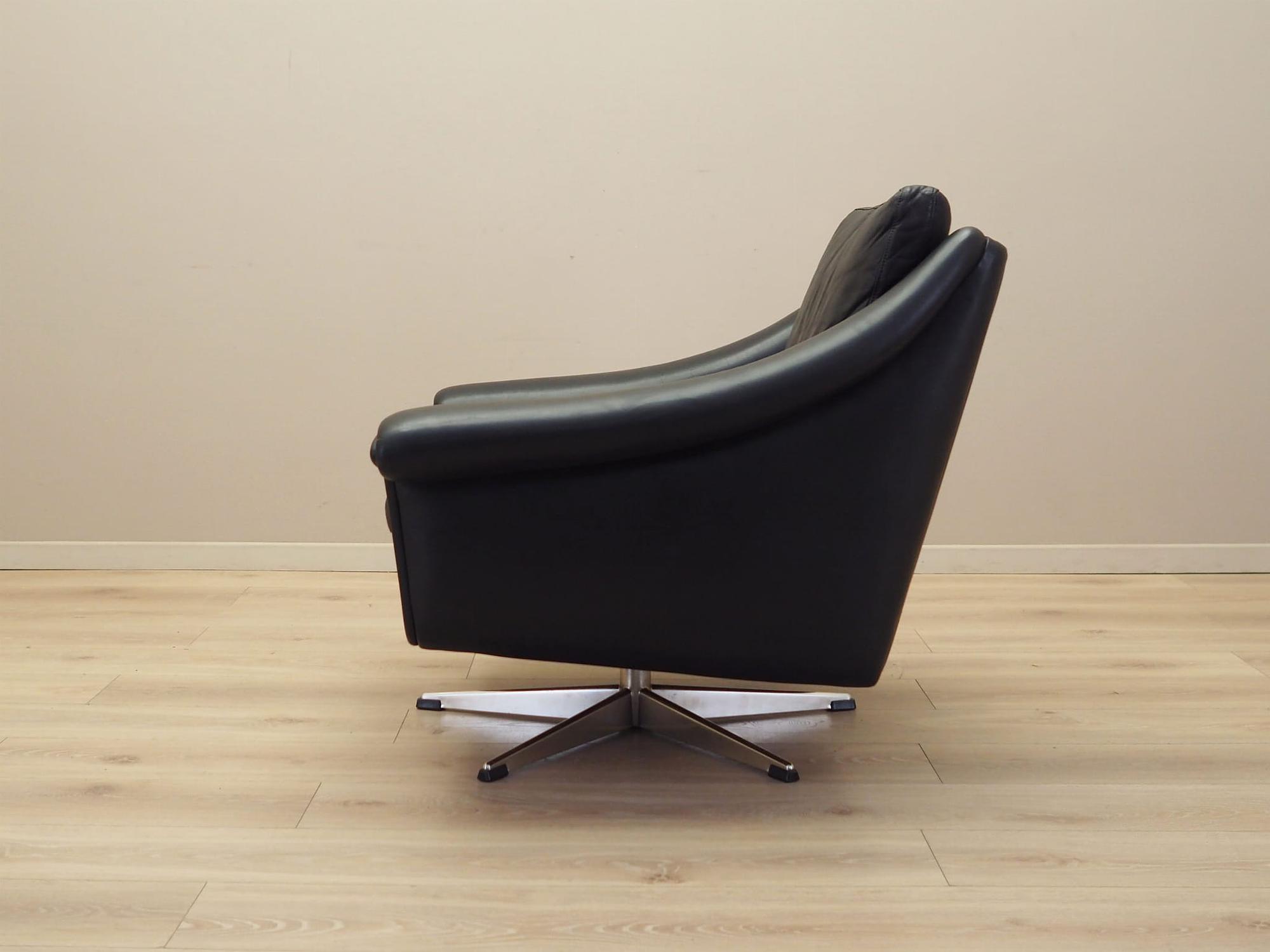 Drehsessel Leder Schwarz 1960er Jahre 4
